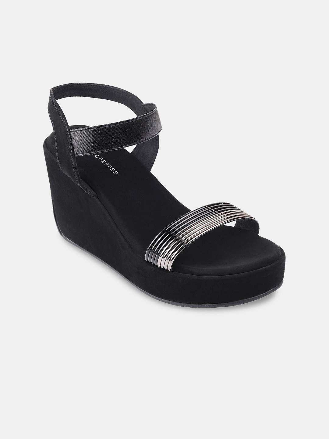 

LEMON & PEPPER Black Printed Suede Wedge Sandals