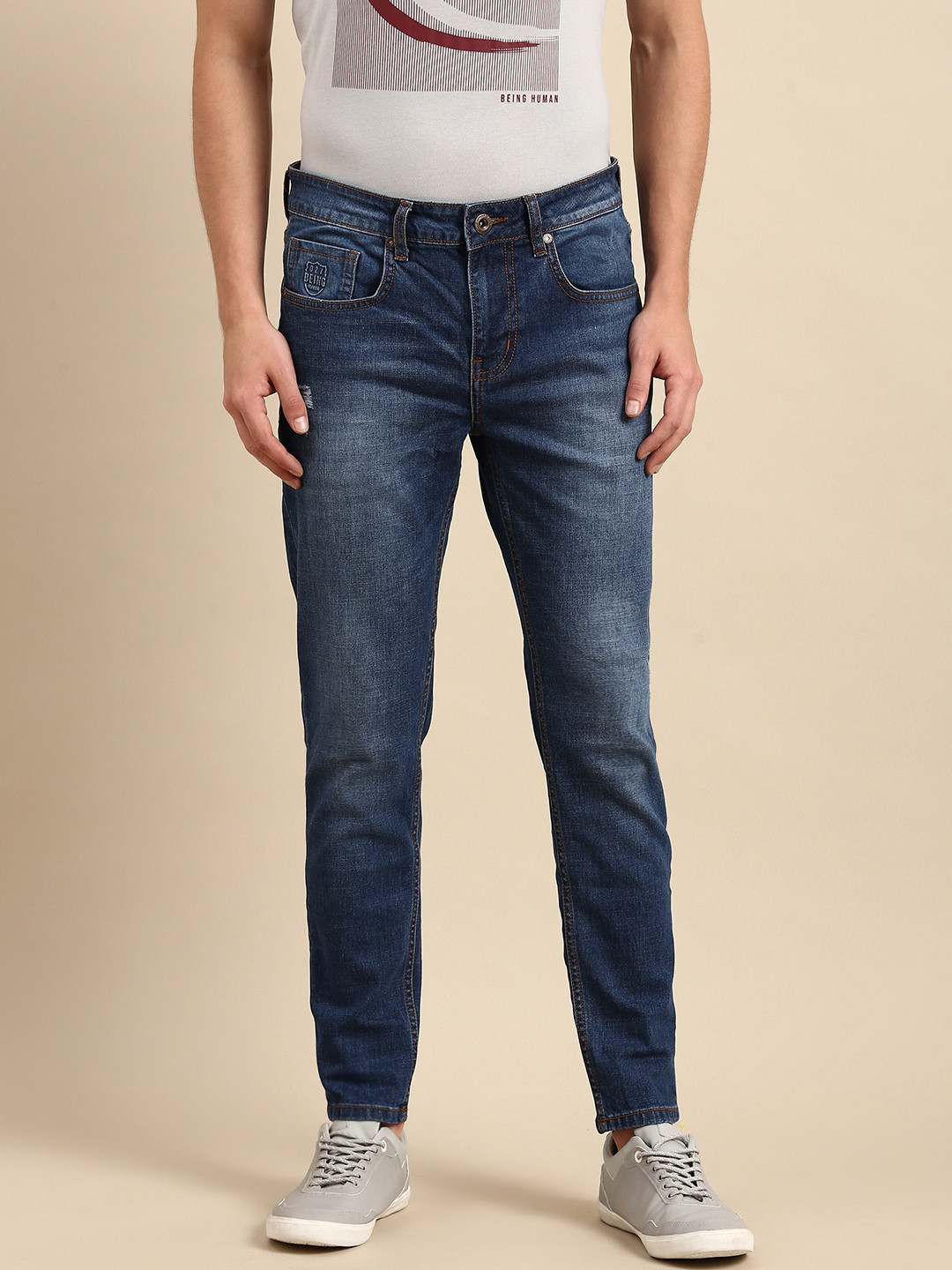 

Being Human Men Blue Low Distress Light Fade Stretchable Jeans