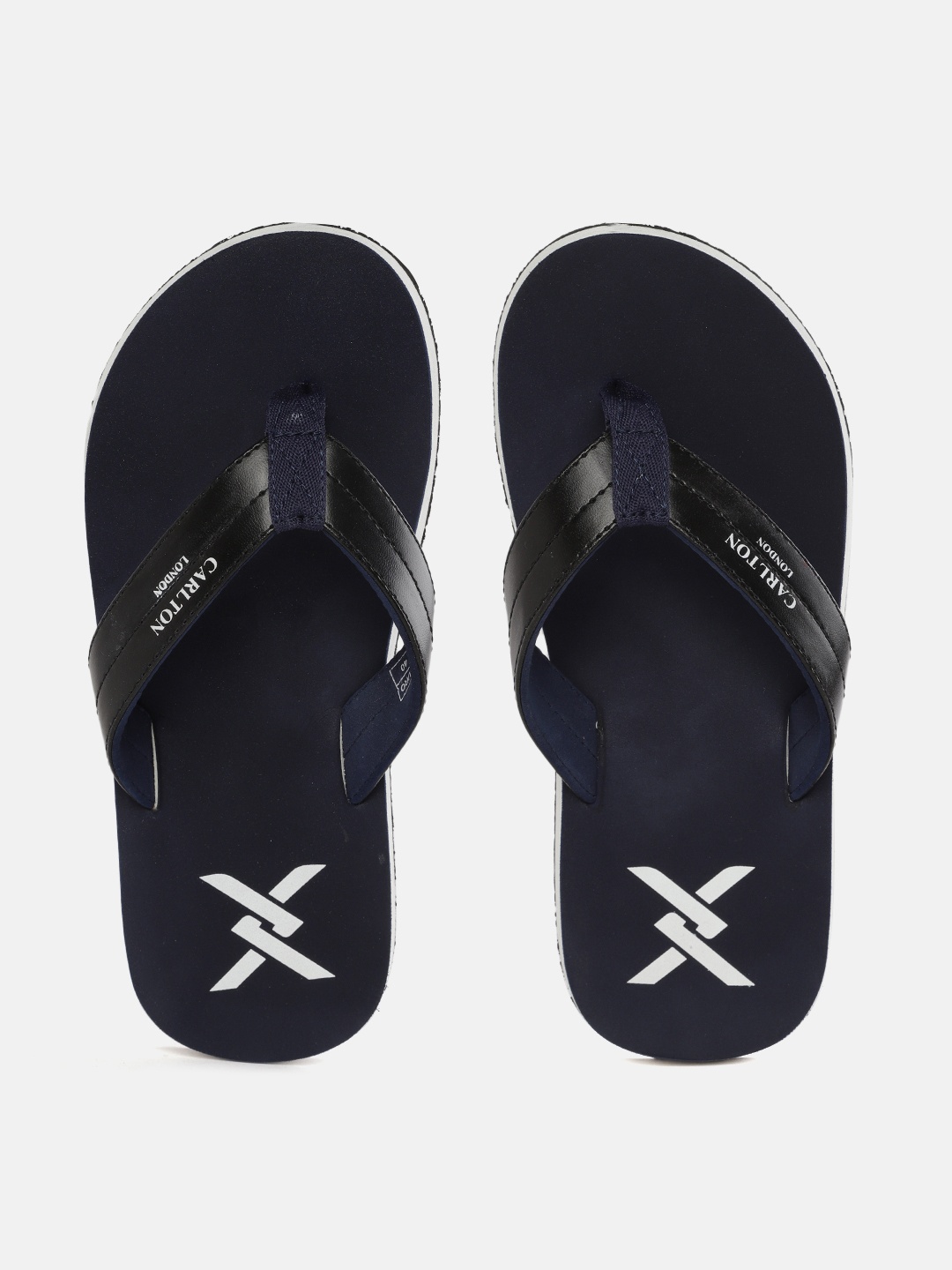 Carlton London Men Black & Navy Blue Solid Thong Flip-Flops