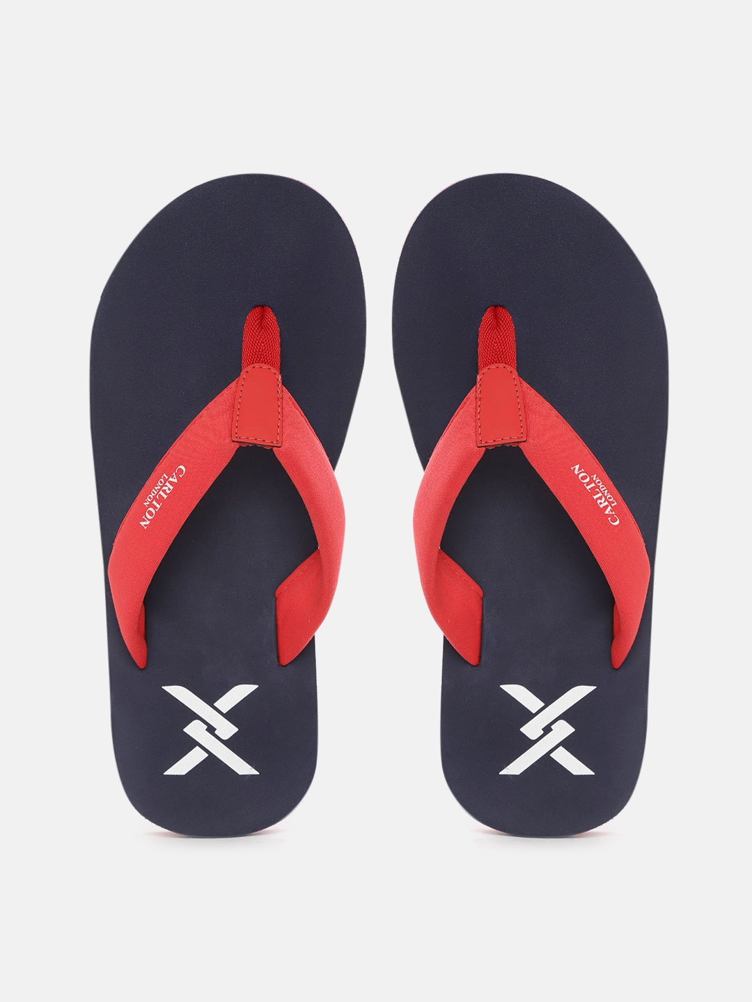 

Carlton London Men Red & Navy Blue Solid Thong Flip-Flops