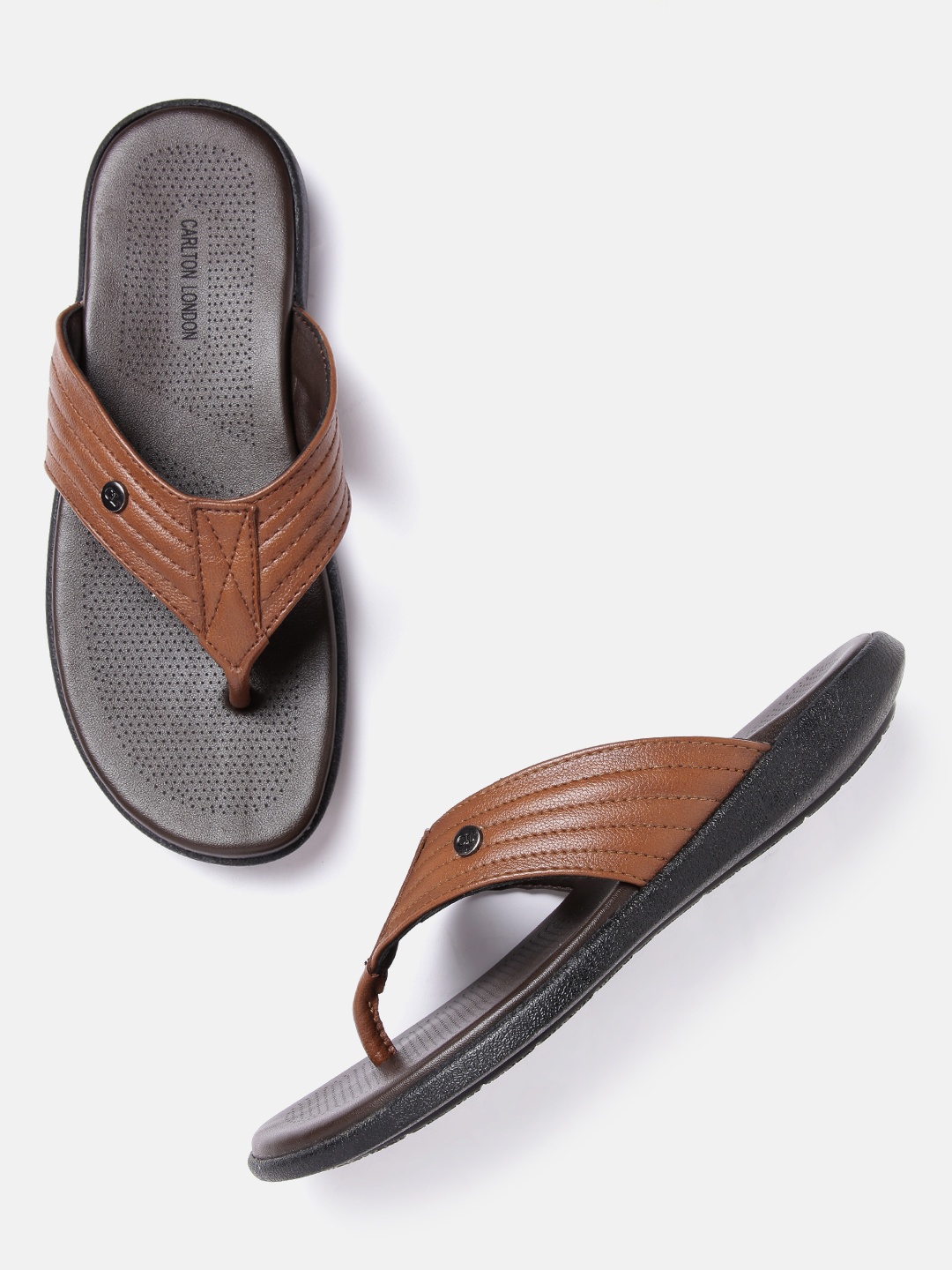 

Carlton London Men Tan Brown Thread-Work Comfort Sandals