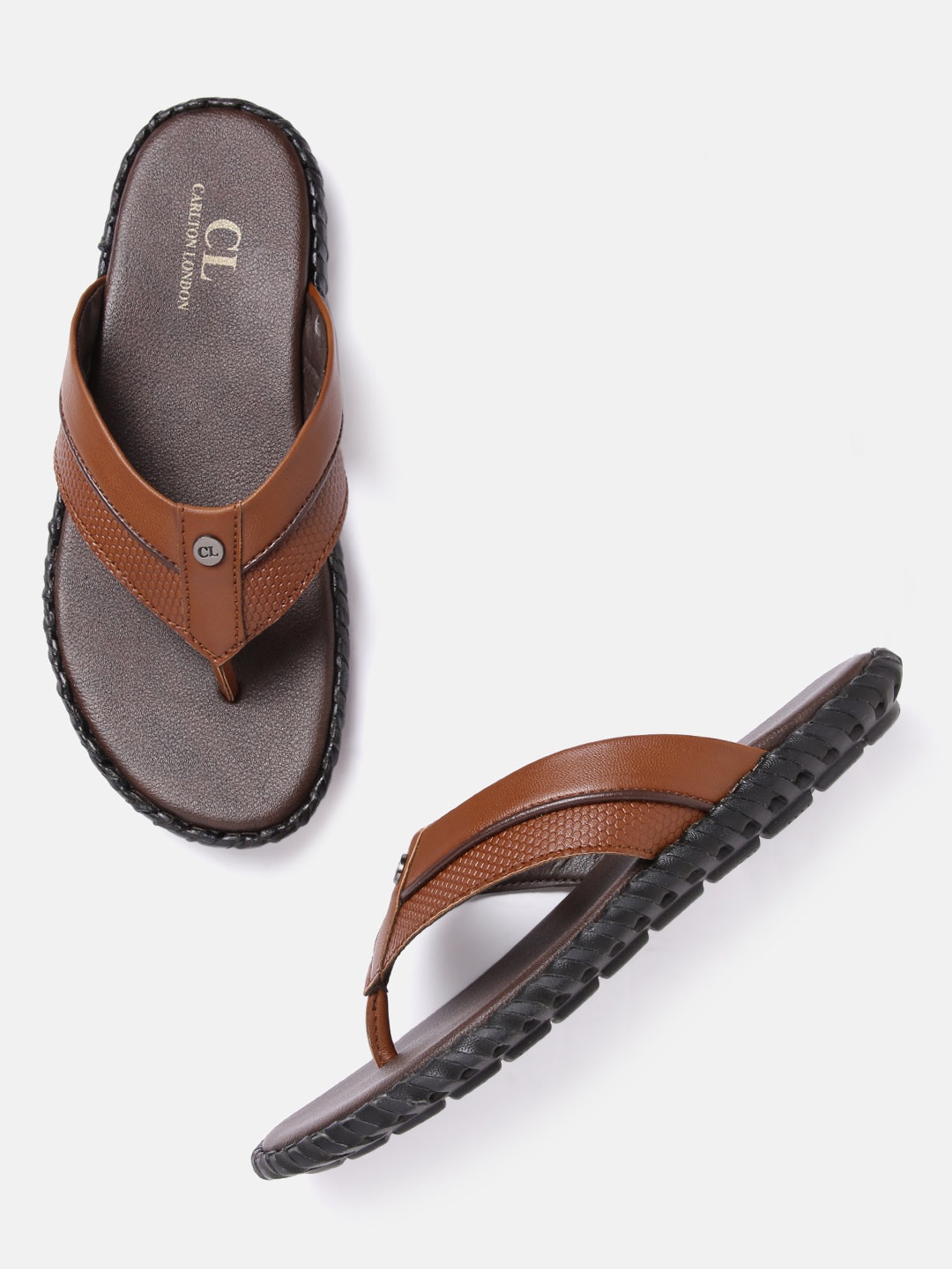 

Carlton London Men Tan Brown Textured Comfort Sandals