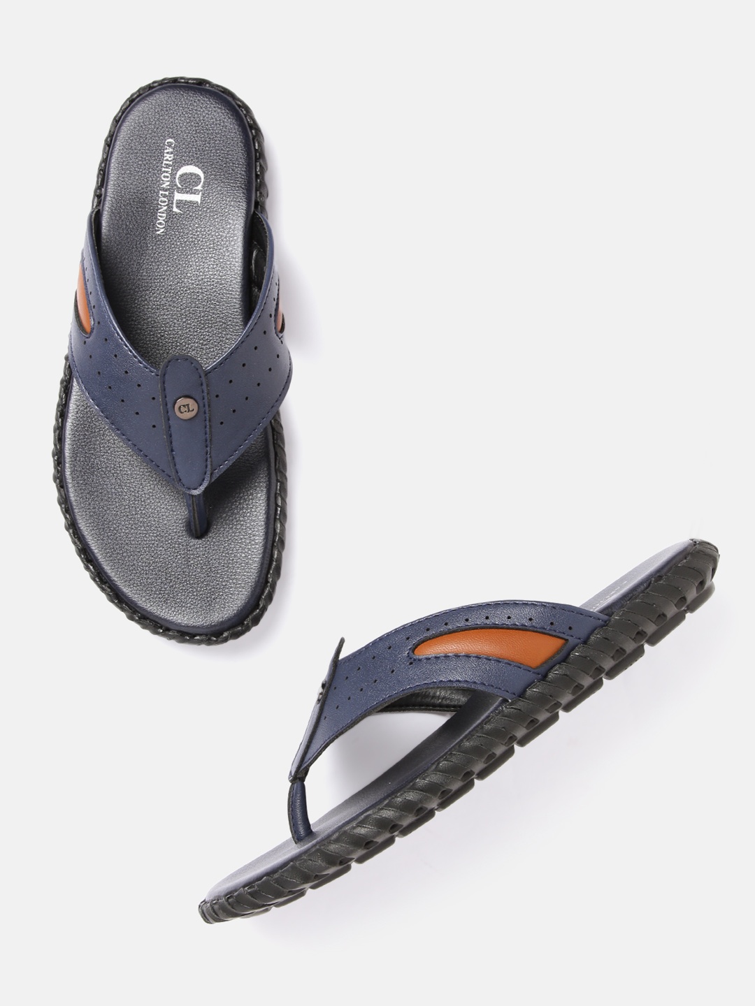 

Carlton London Men Navy Blue & Tan Brown Perforated Comfort Sandals