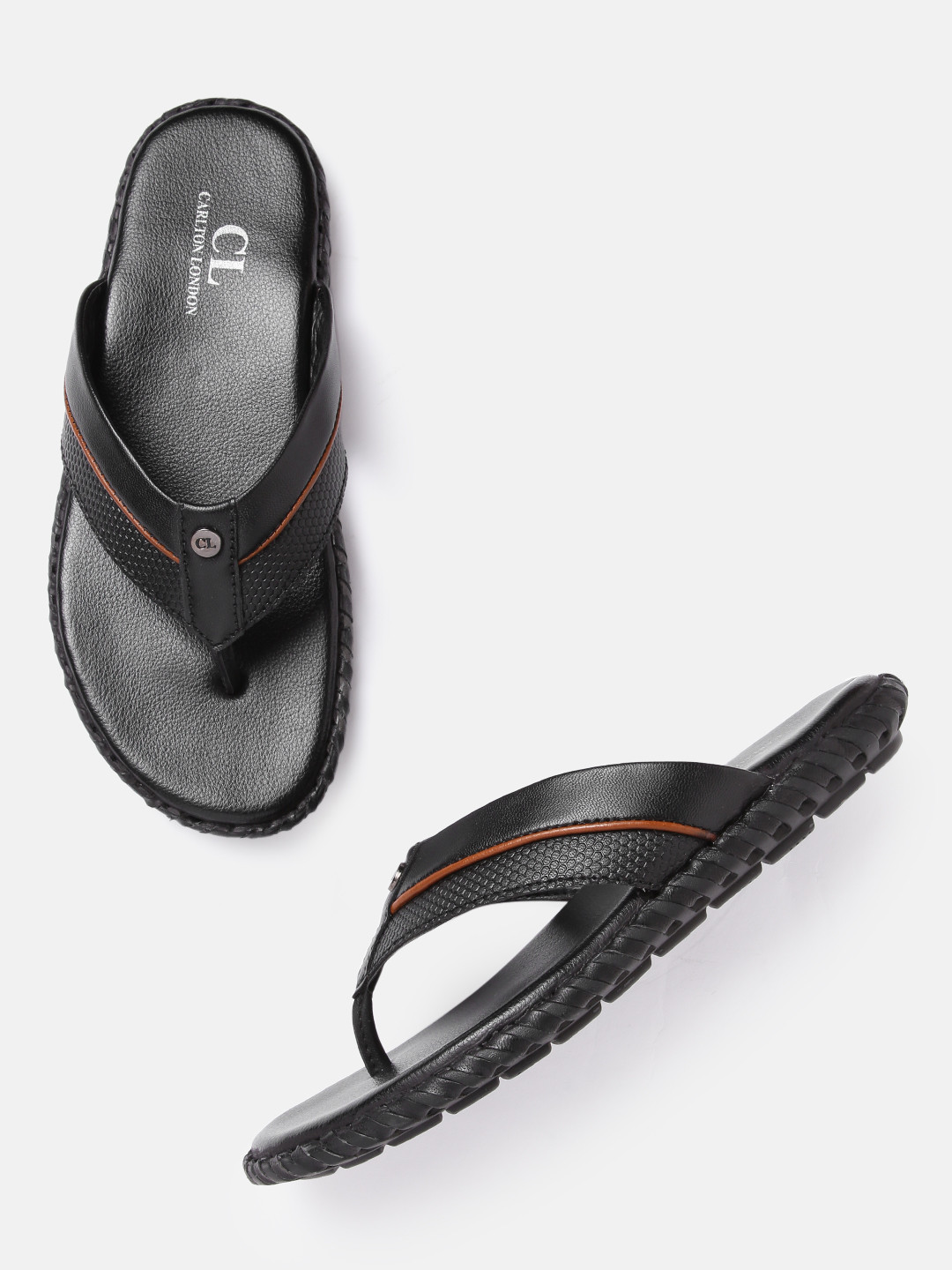 

Carlton London Men Black Textured Comfort Sandals