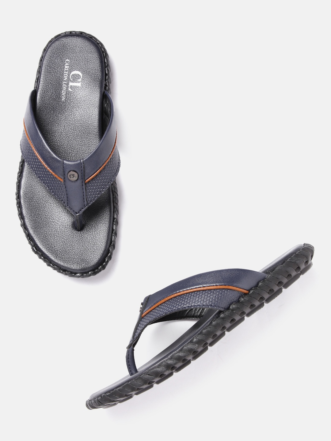 

Carlton London Men Navy Blue Textured Comfort Sandals