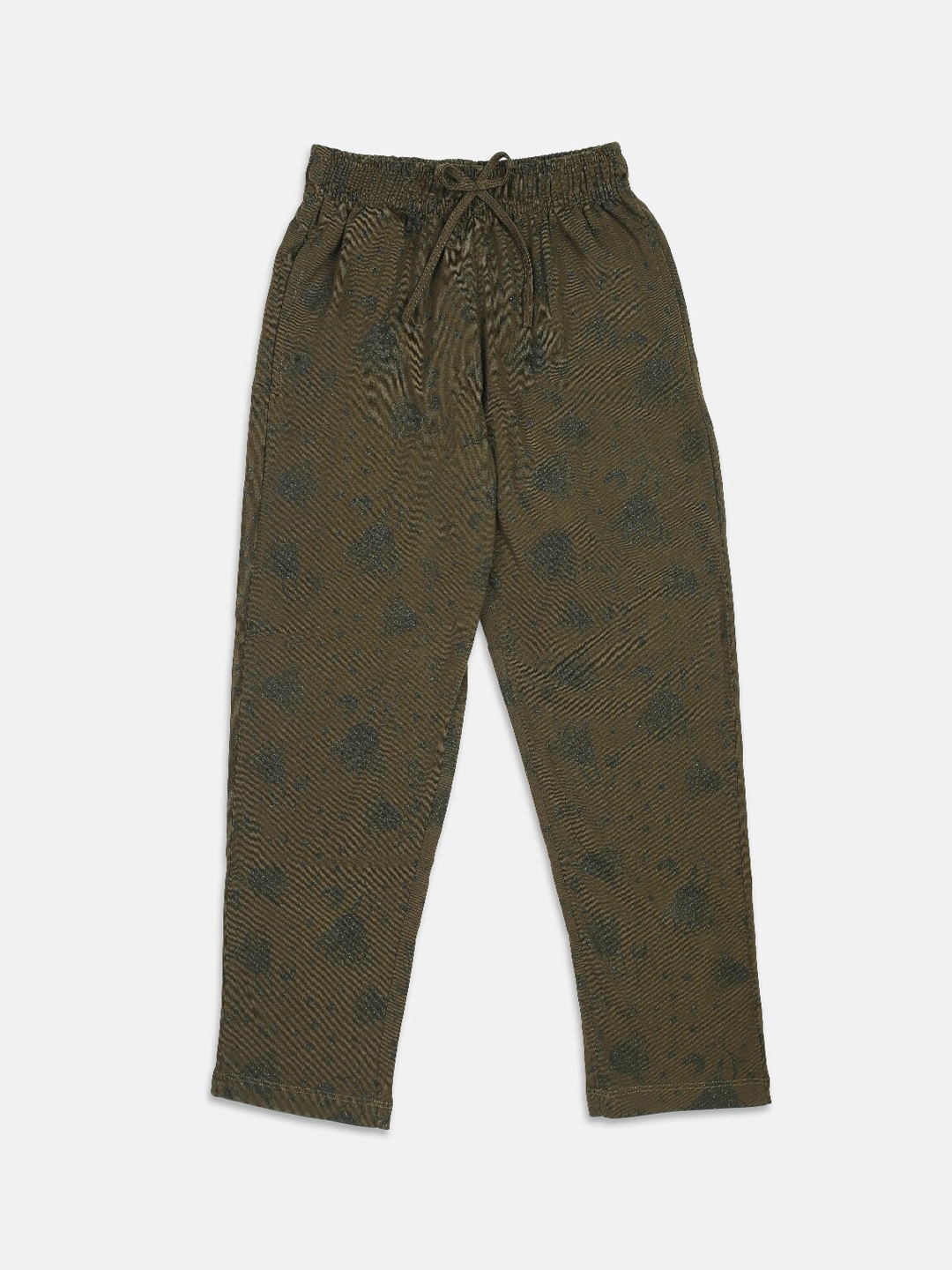 

Nins Moda Girls Olive Green Printed Track Pants