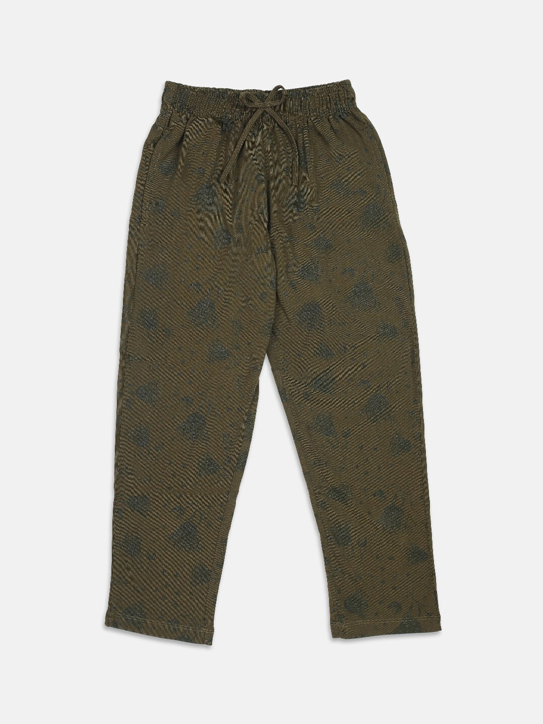 

Nins Moda Girls Olive Green Printed Cotton Track Pants
