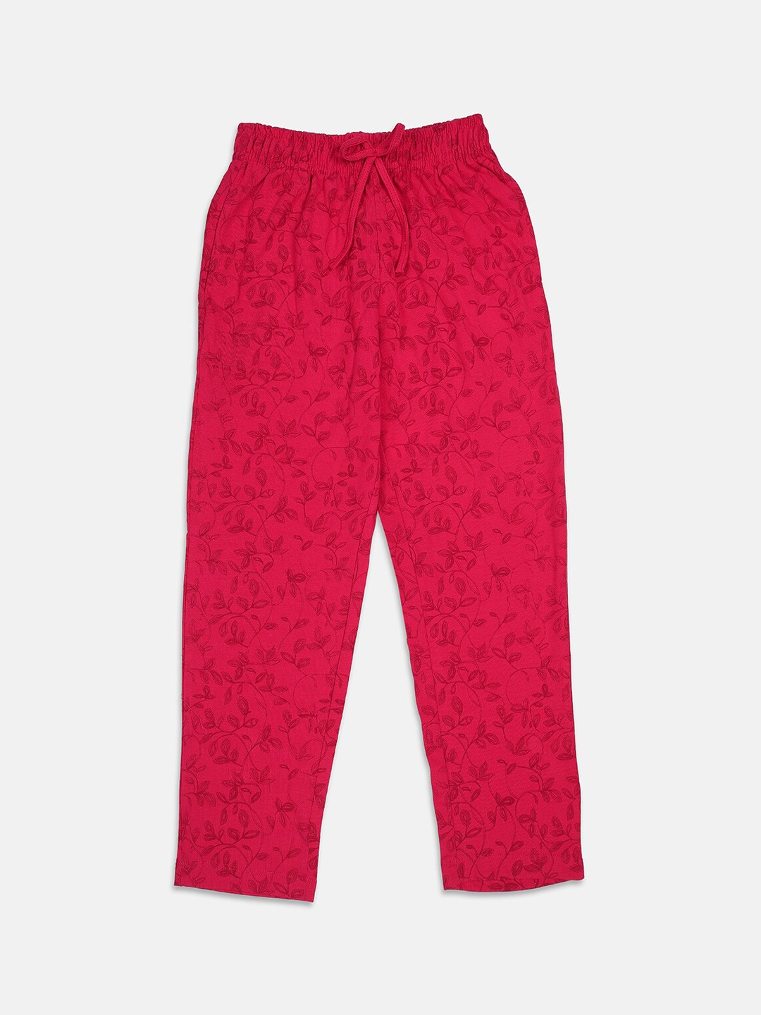 

Nins Moda Girls Magenta & Red Printed Cotton Track Pants