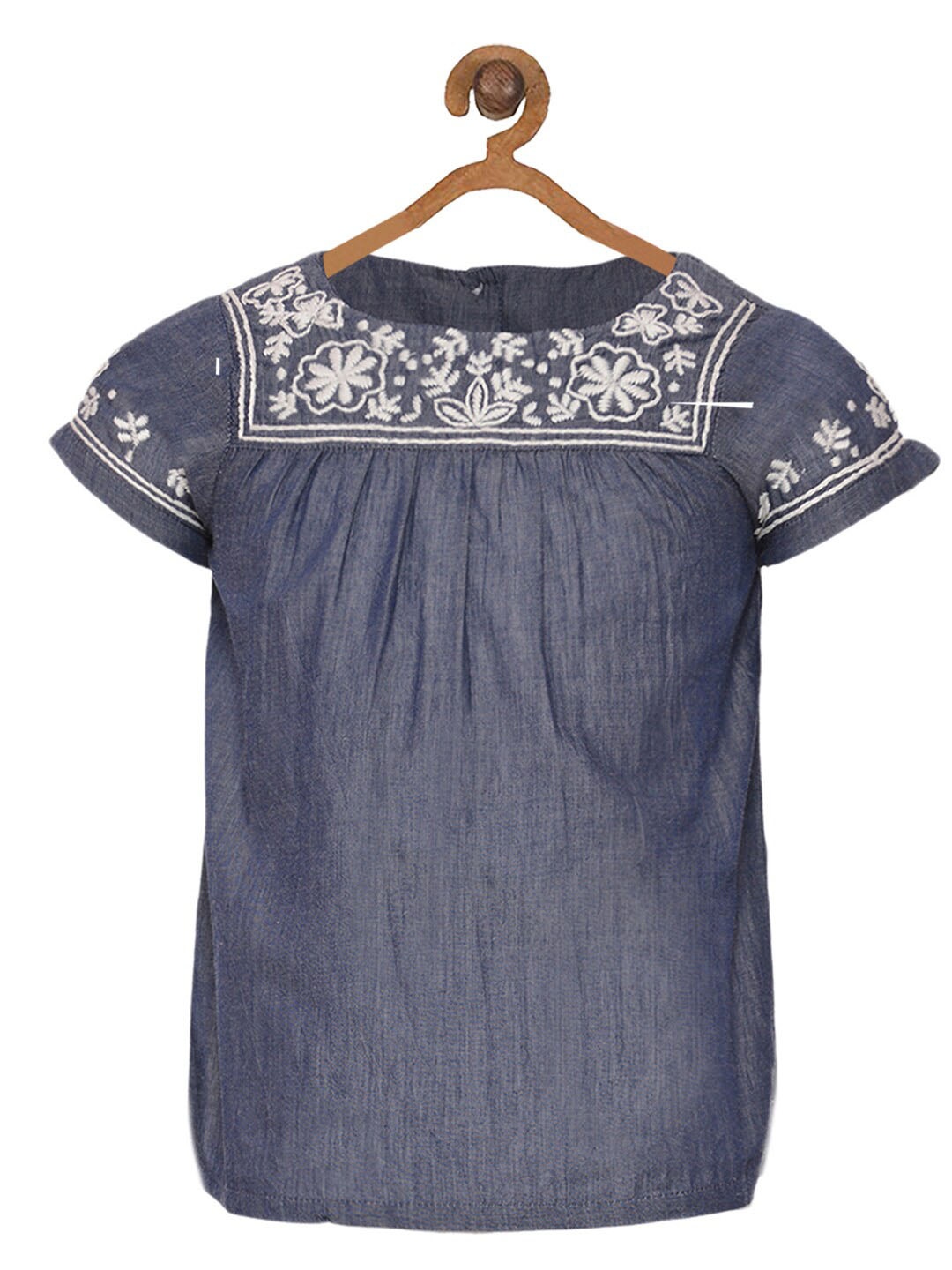 

Miyo Blue & White Floral Embroidered A-Line Top