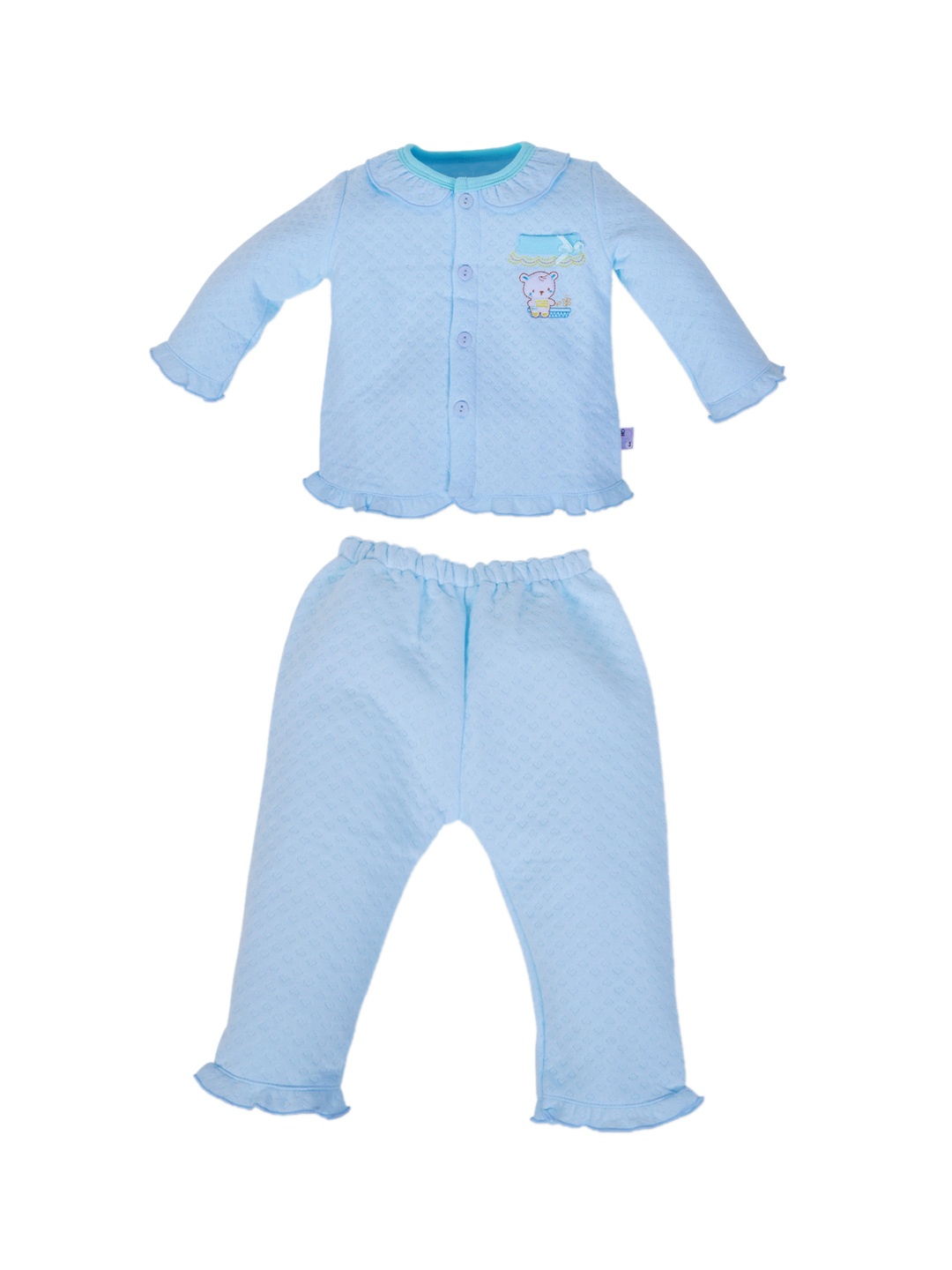 

POKORY Unisex Kids Blue & Yellow Pure Cotton Night suit