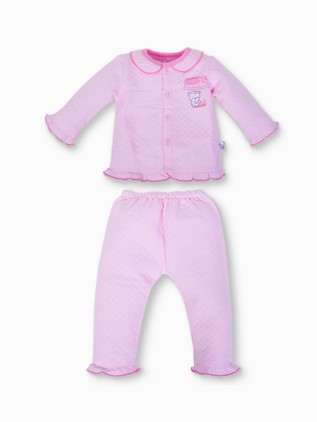 

POKORY Unisex Kids Pink Pure Cotton Night suit
