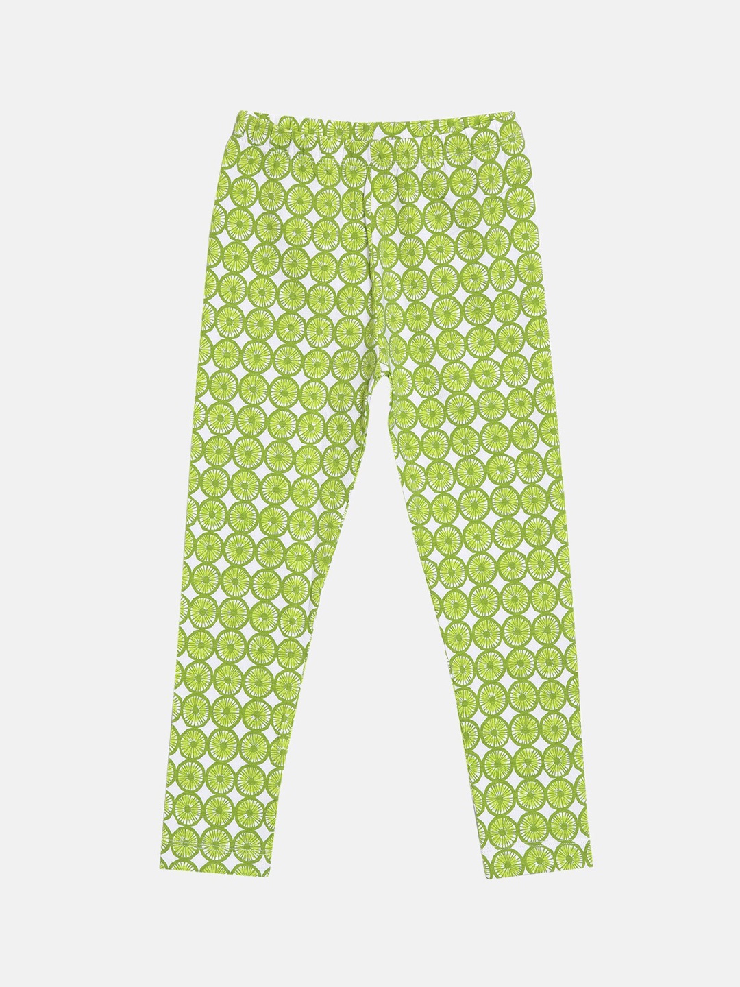 

Bitz Girls Green & White Printed Multi Way Stretch Organic Cotton Ankle legging