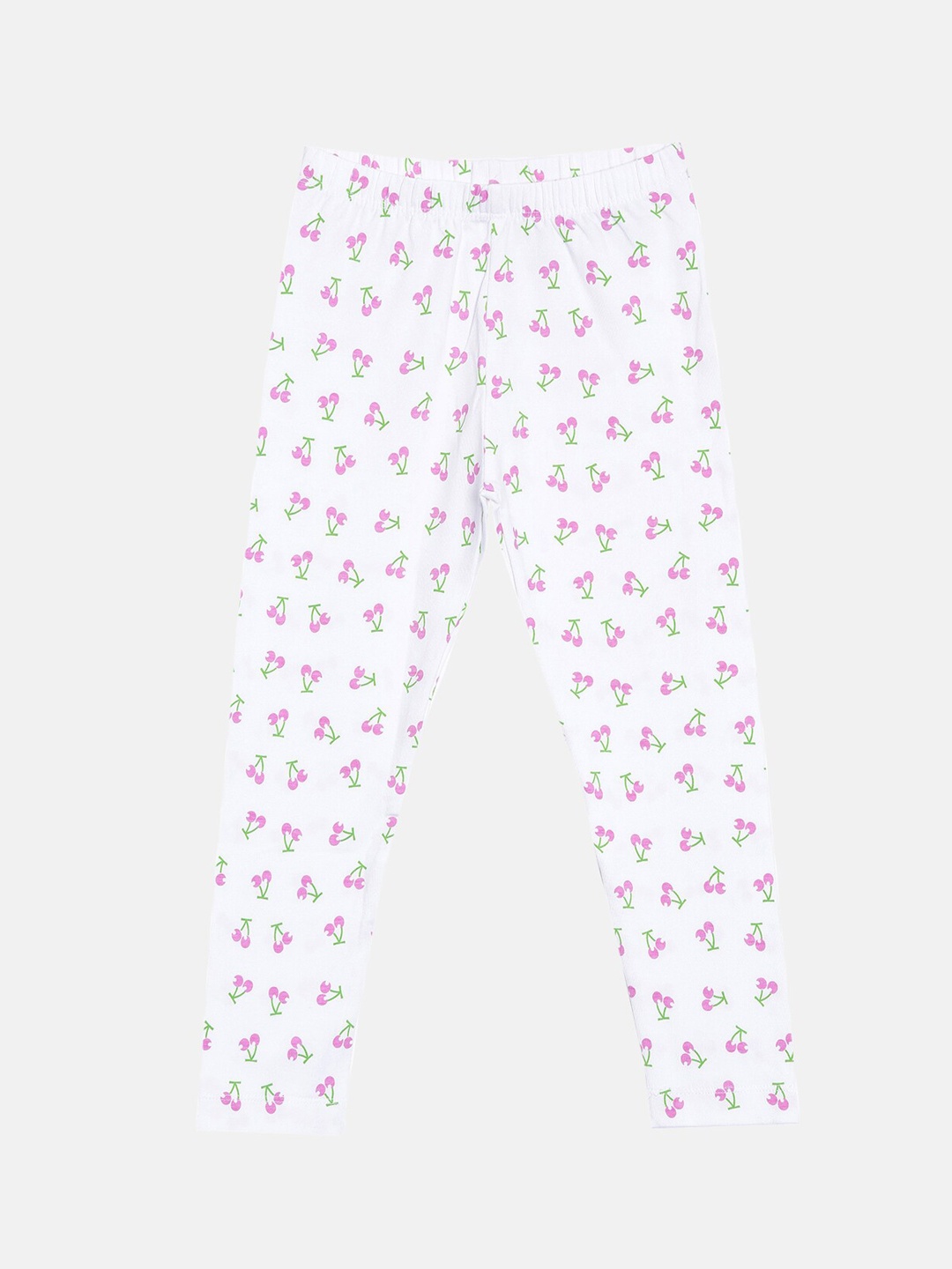 

Bitz Girls White & Pink Printed Organic Cotton Ankle-Length Leggings