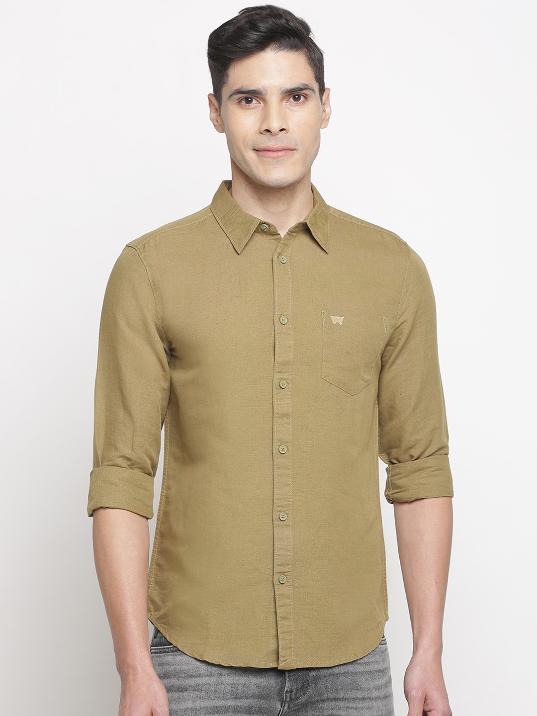 

Wrangler Men Olive Green Opaque Casual Shirt