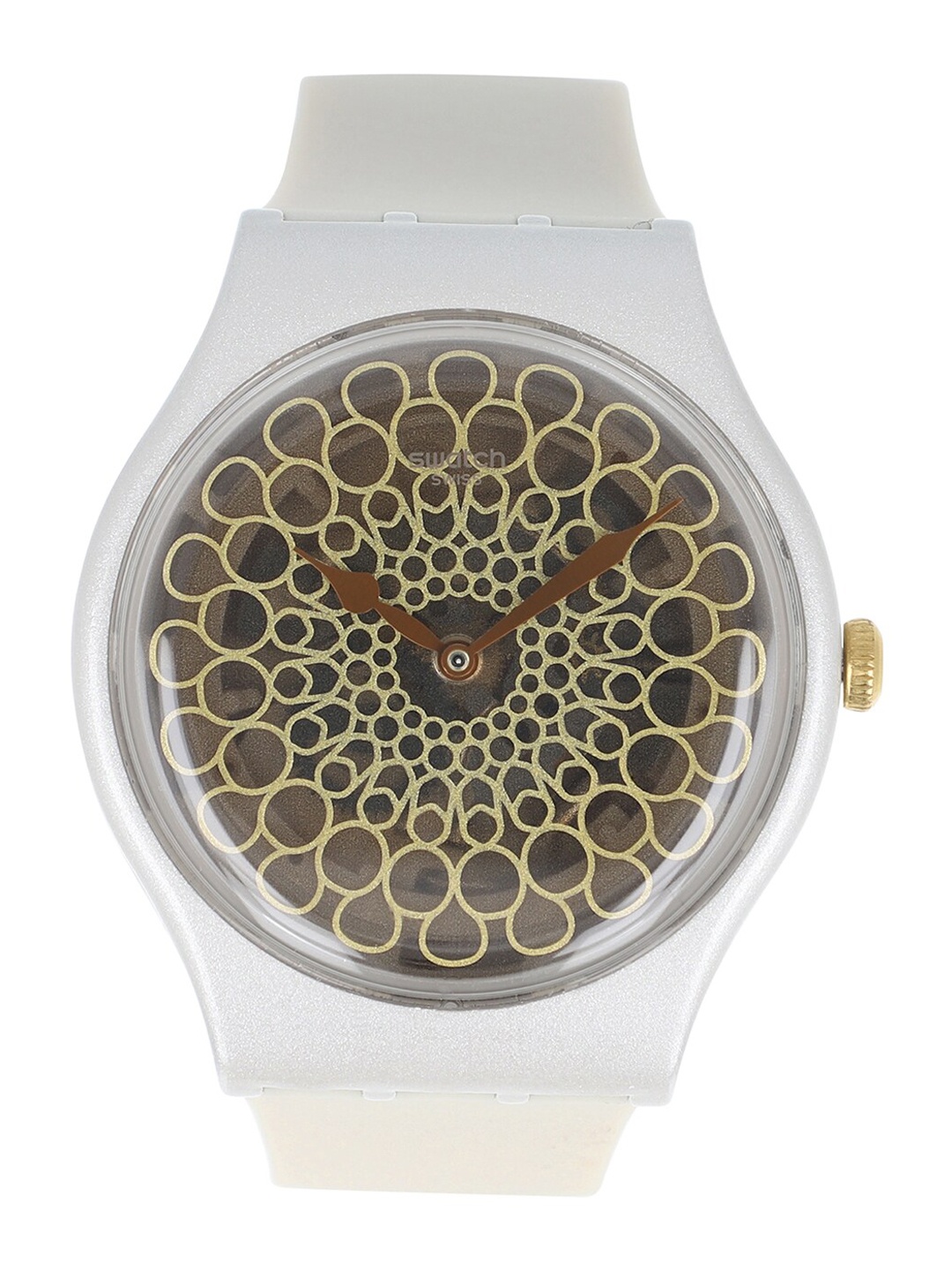 

Swatch Unisex Transparent & Patterned Dial & Brown Straps Water Resistant Analogue Watch SUOZ329