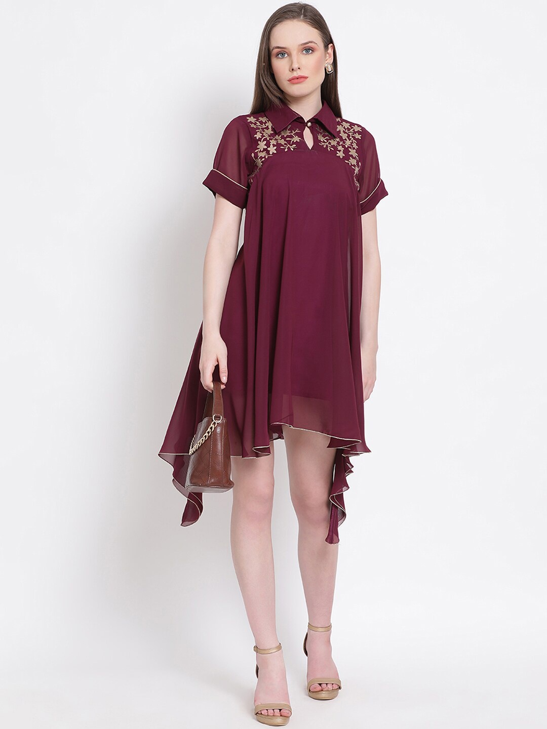 

DRAAX Fashions Maroon Georgette Shirt Dress