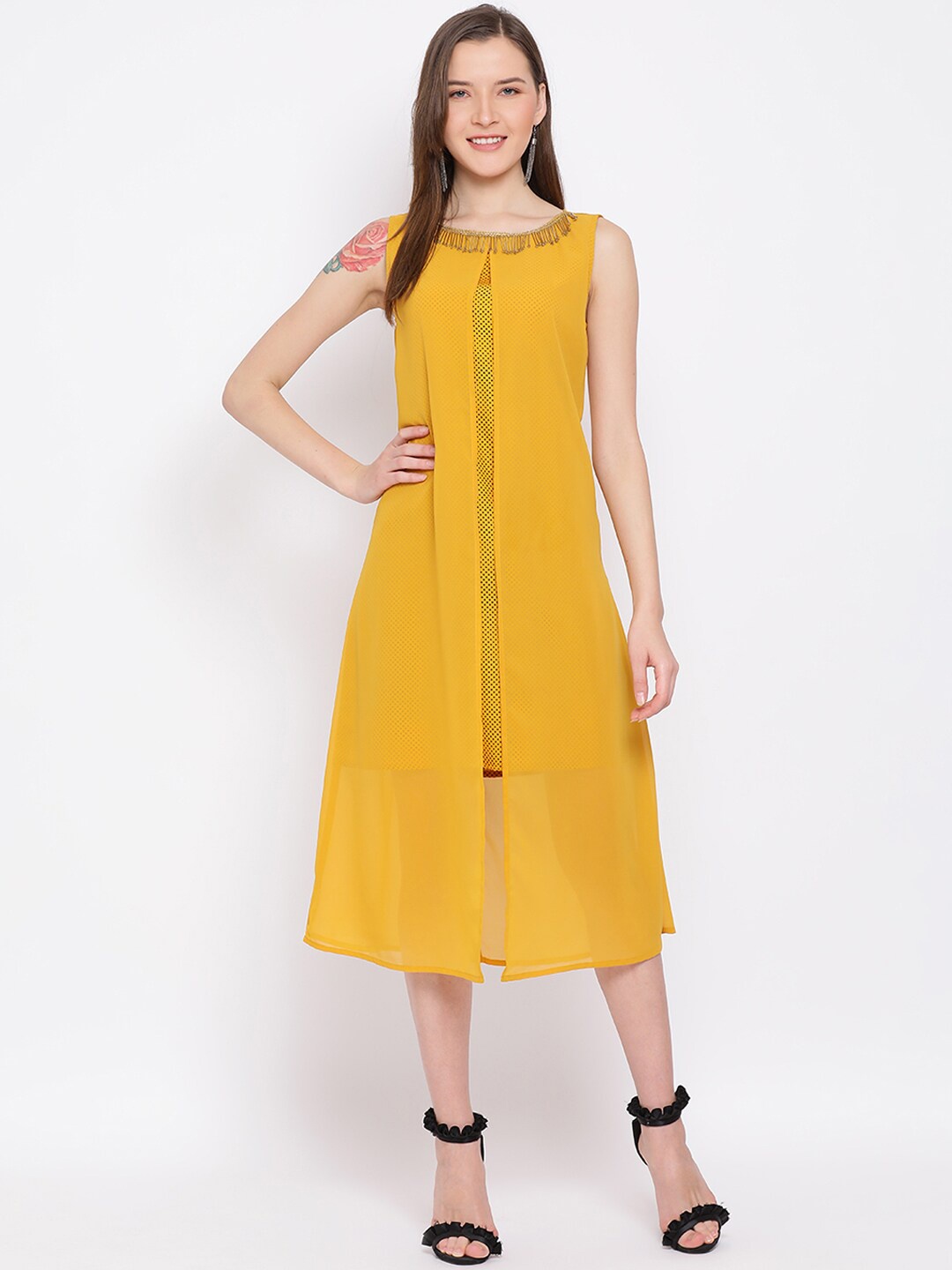 

DRAAX Fashions Yellow A-Line Midi Dress