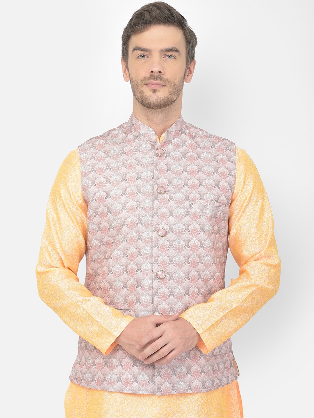 

SG LEMAN Men Peach Printed Nehru Jacket