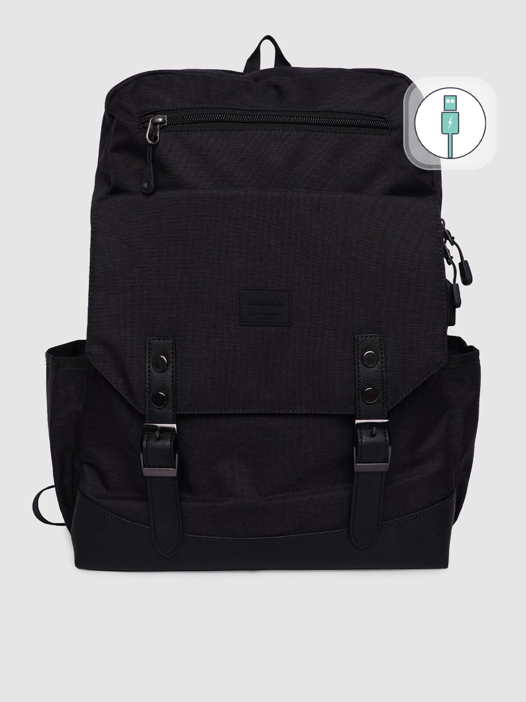 

Jack & Jones Men Black Backpack with USB Charging Port