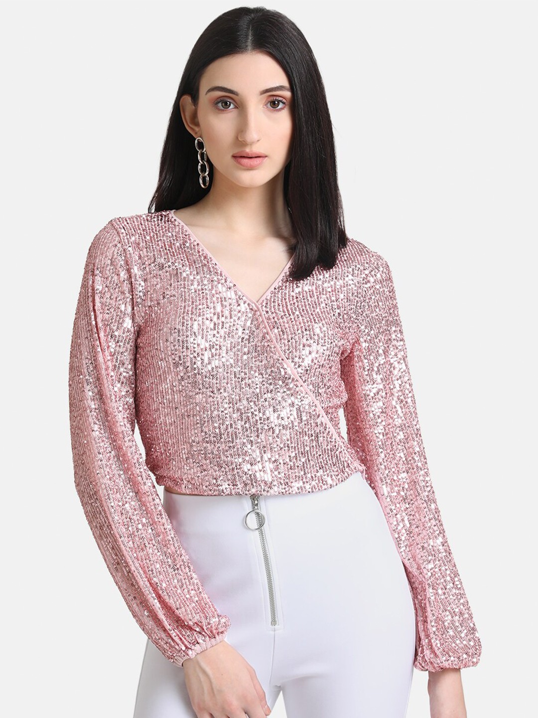

Kazo Woman Pink Sequin Wrap Top