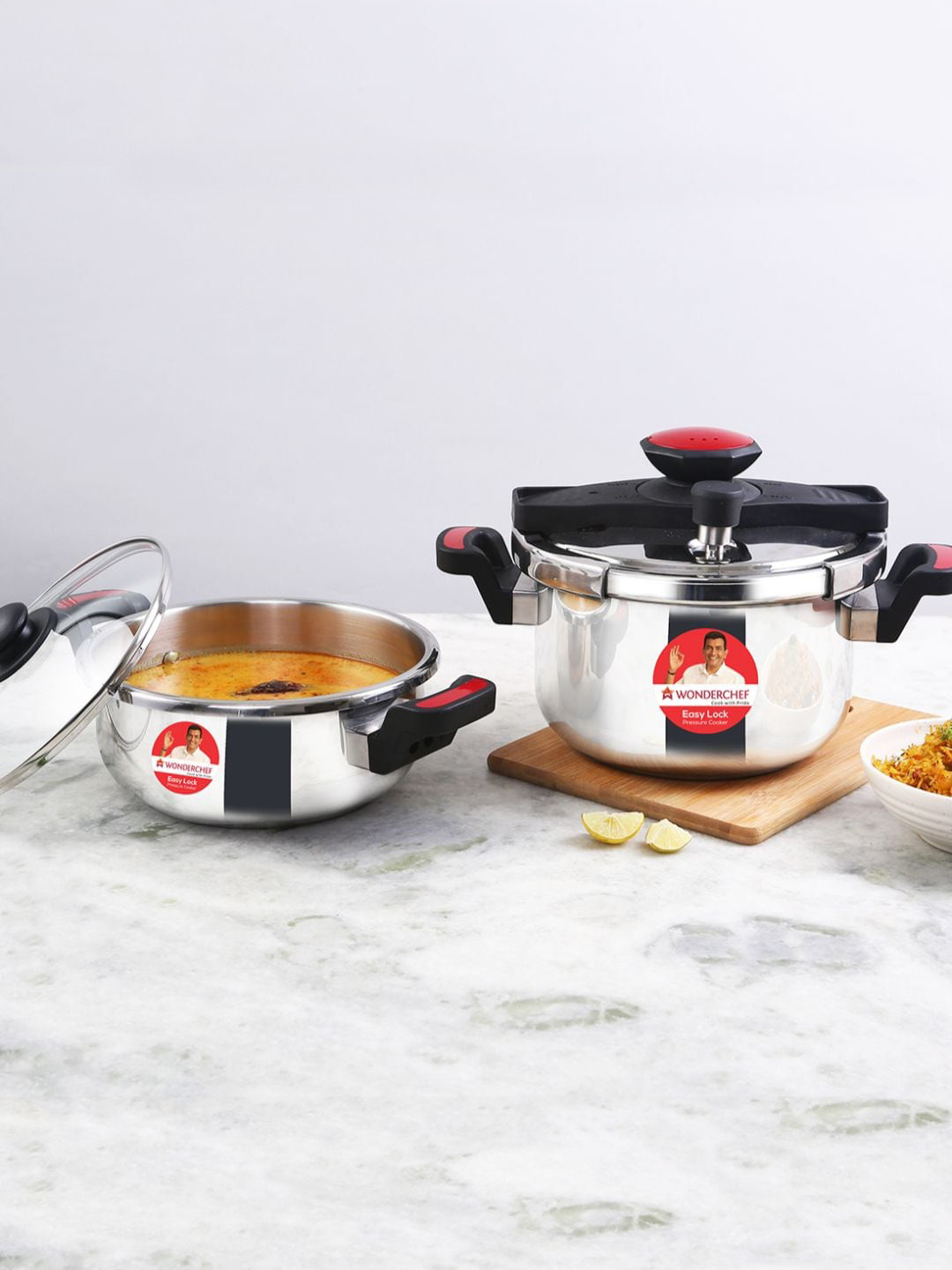

Wonderchef Easy Lock Induction Base Stainless Steel Pressure Cooker Combo 3L & 5L, Silver