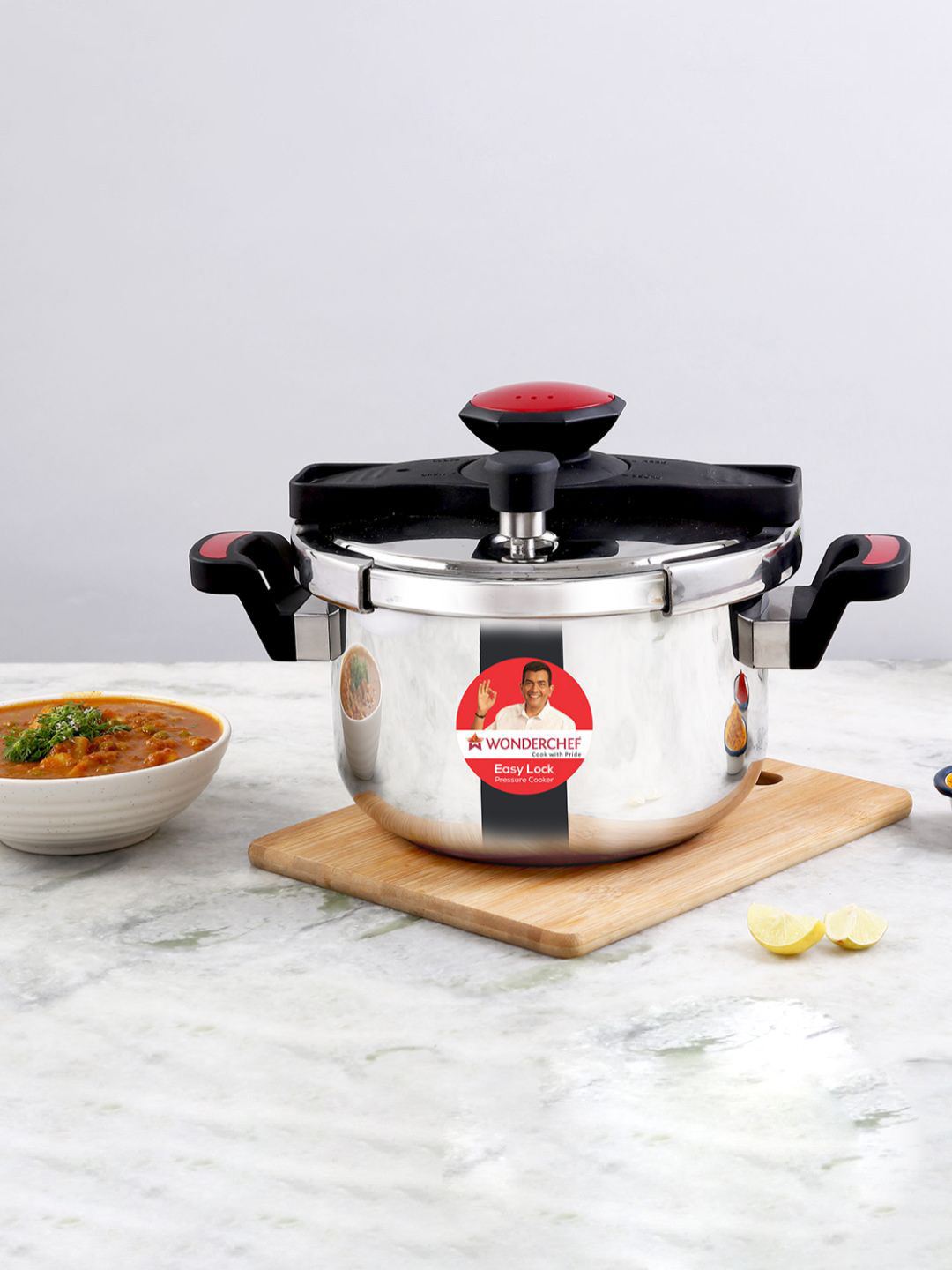 

Wonderchef Lock Induction Base Stainless Steel Pressure Cooker With Outer Lid 5L, Silver