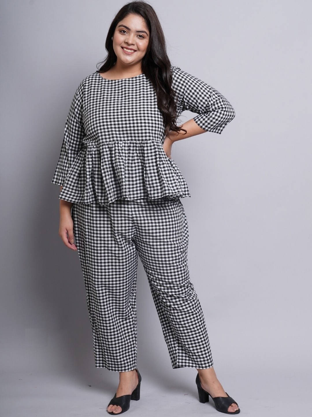 

PrettyPlus by Desinoor.com Women Black Checked Co-ord Set