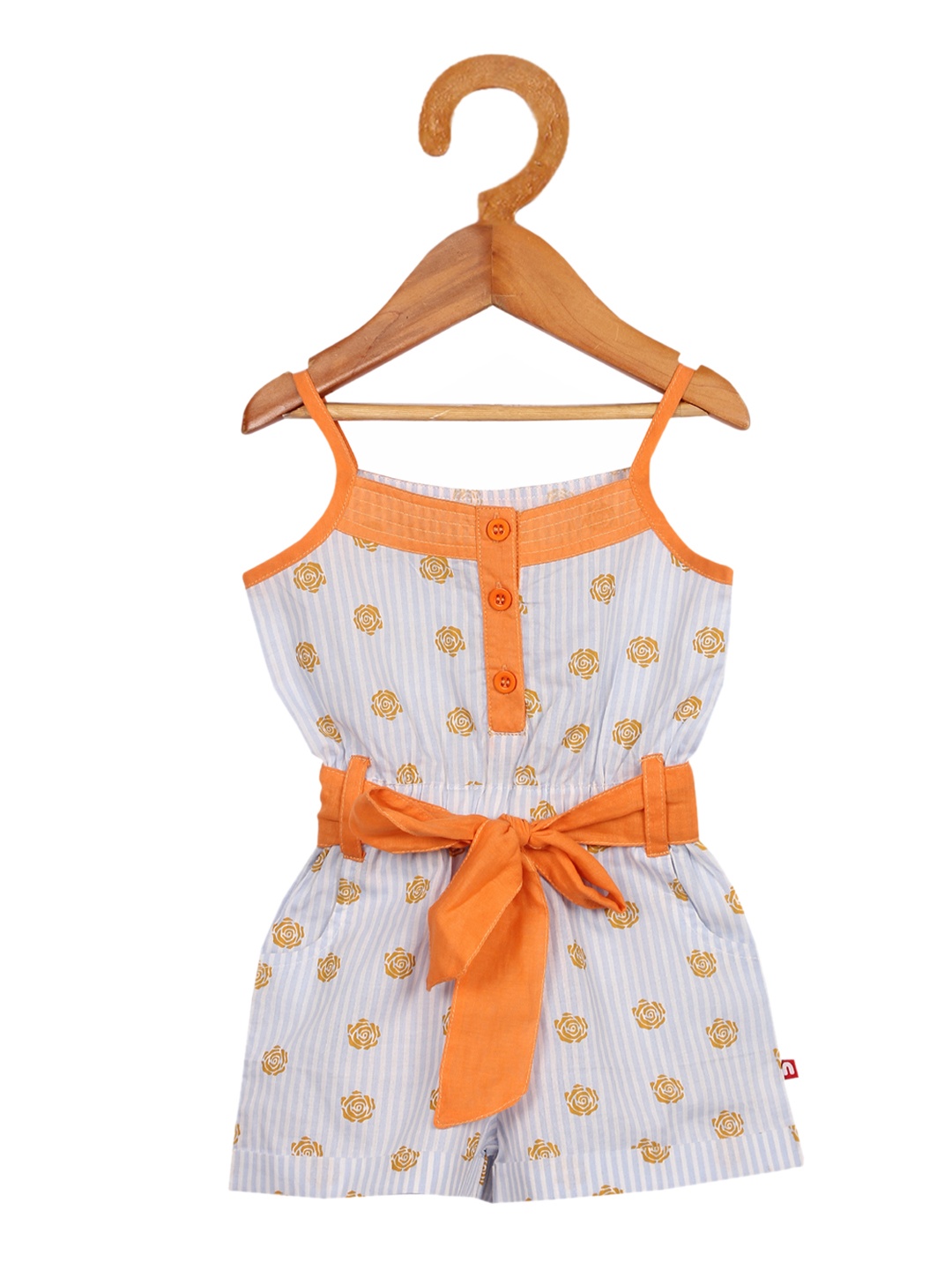 

Nino Bambino Girls White & Orange Organic Cotton Printed Basic Jumpsuit