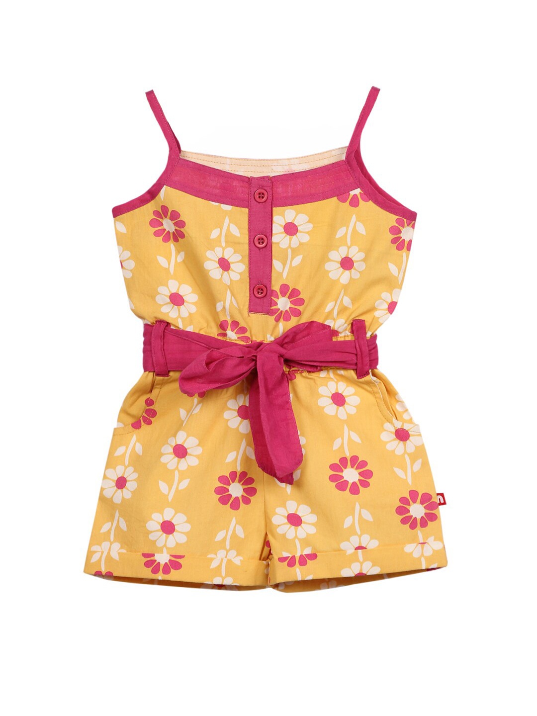 

Nino Bambino Girls Yellow & Pink Pure Organic Cotton Printed Jumpsuit