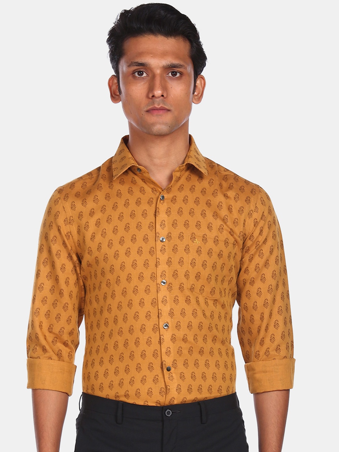 

Arrow Men Yellow Opaque Printed Formal Shirt, Mustard