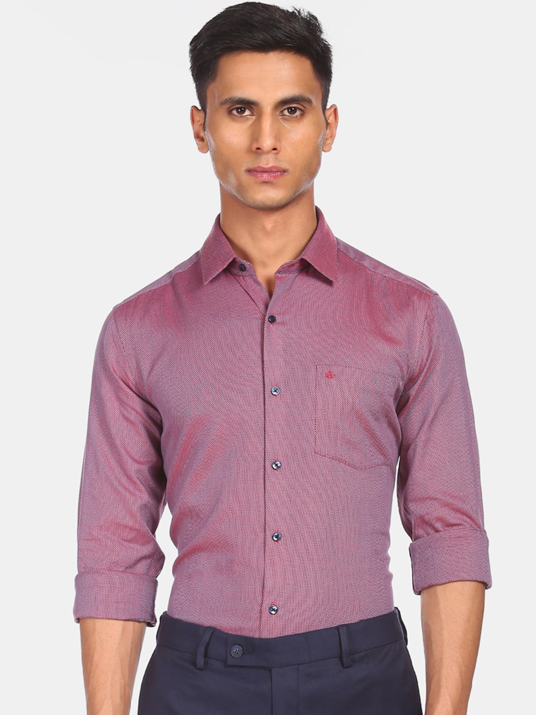 

Arrow Men Maroon Opaque Self Design Formal Shirt