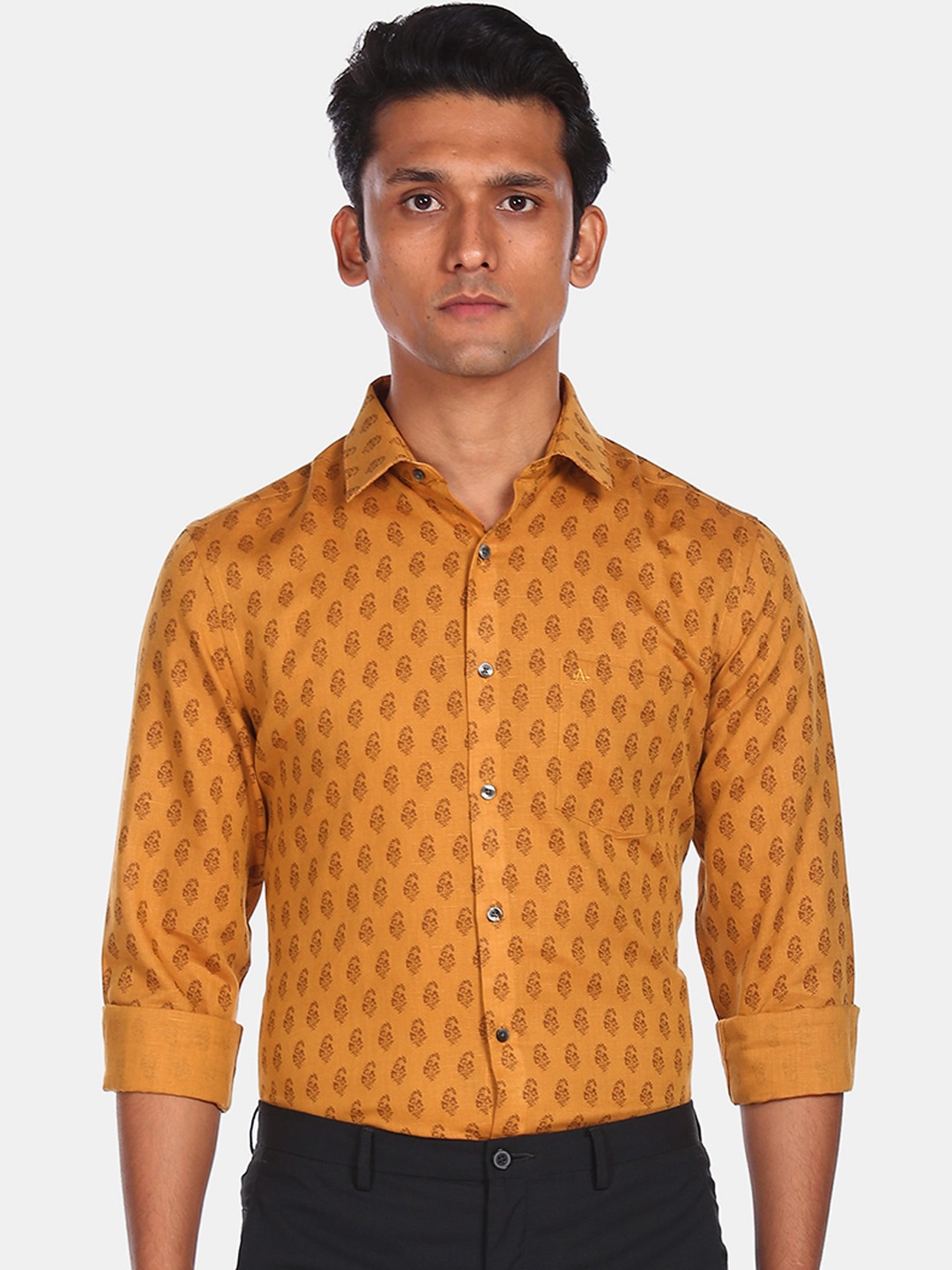 

Arrow Men Mustard Pure Cotton Floral Printed Formal Shirt