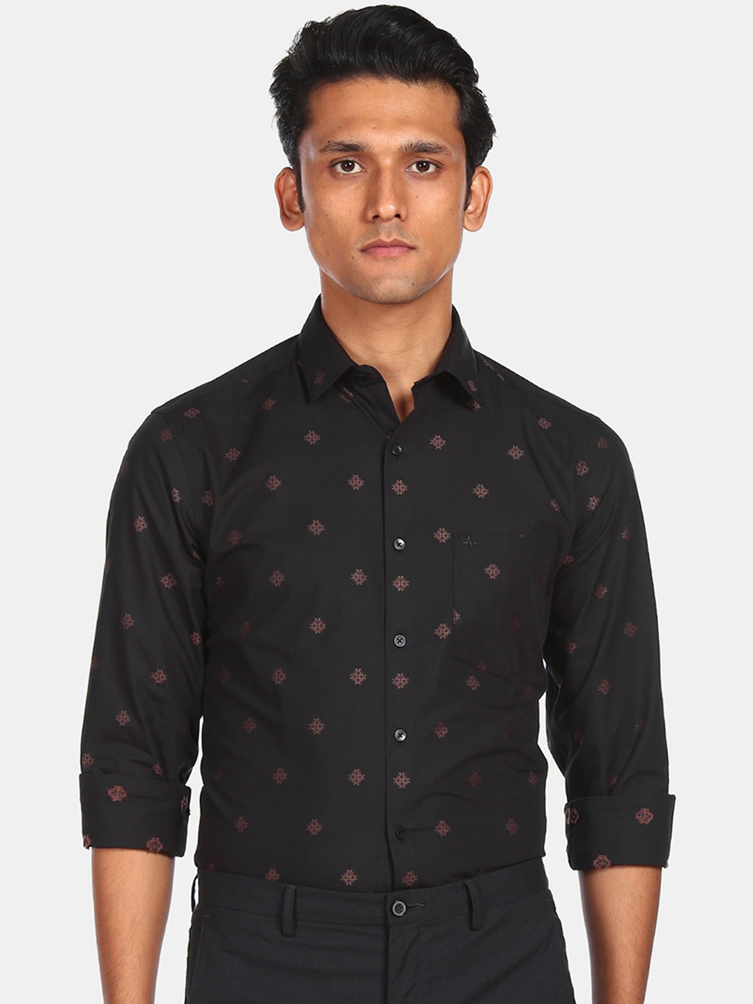 

Arrow Men Black Opaque Printed Formal Shirt