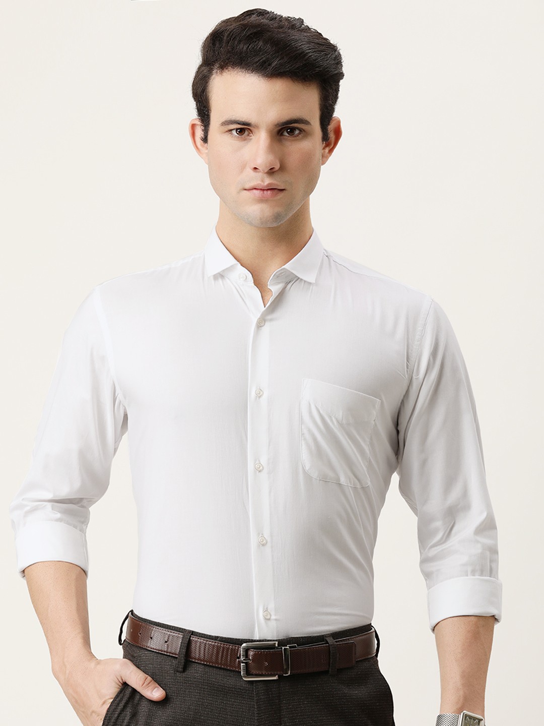 

Peter England Men White Solid Formal Shirt
