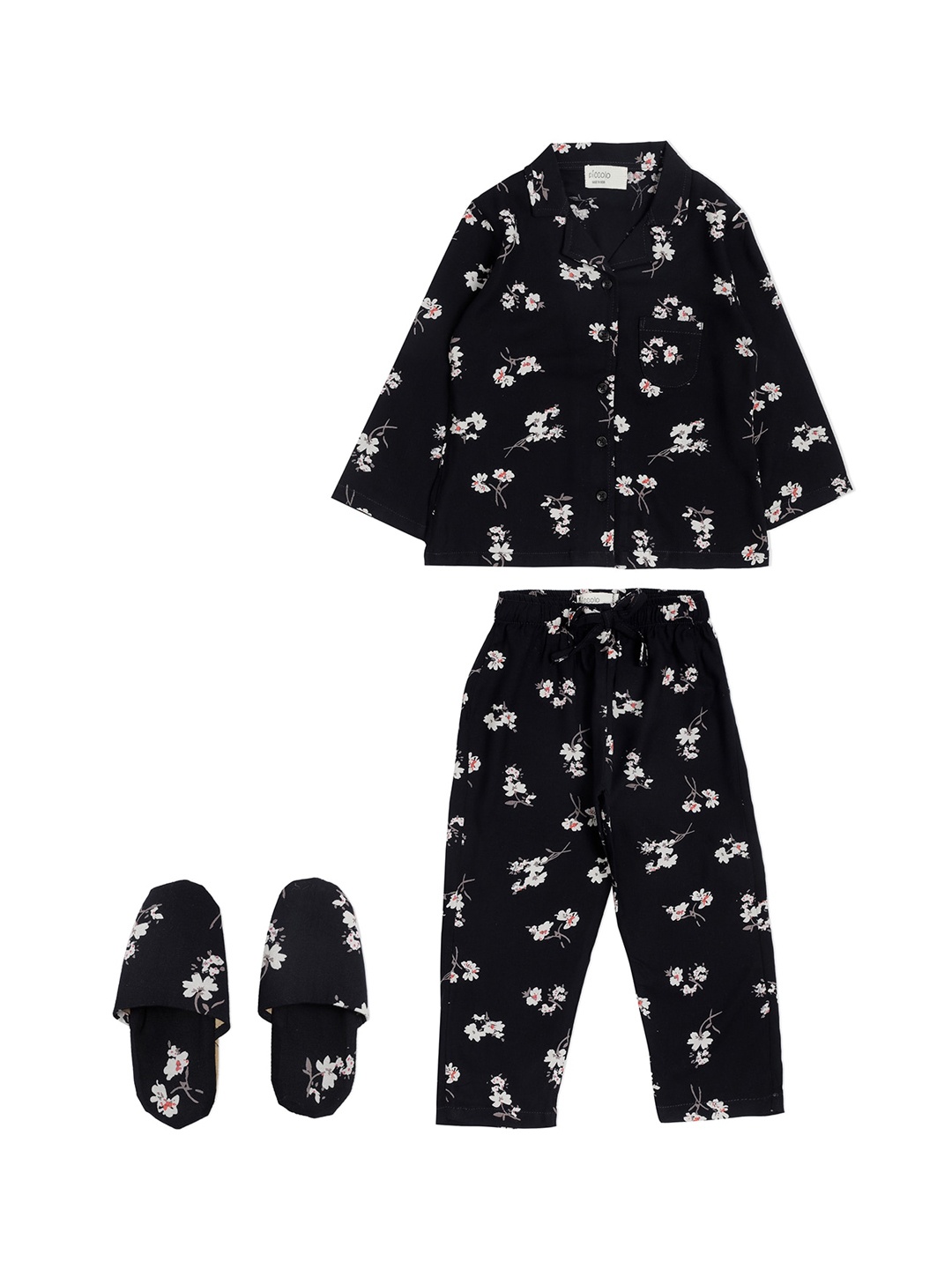 

PICCOLO Girls Navy Blue & White Printed Night suit