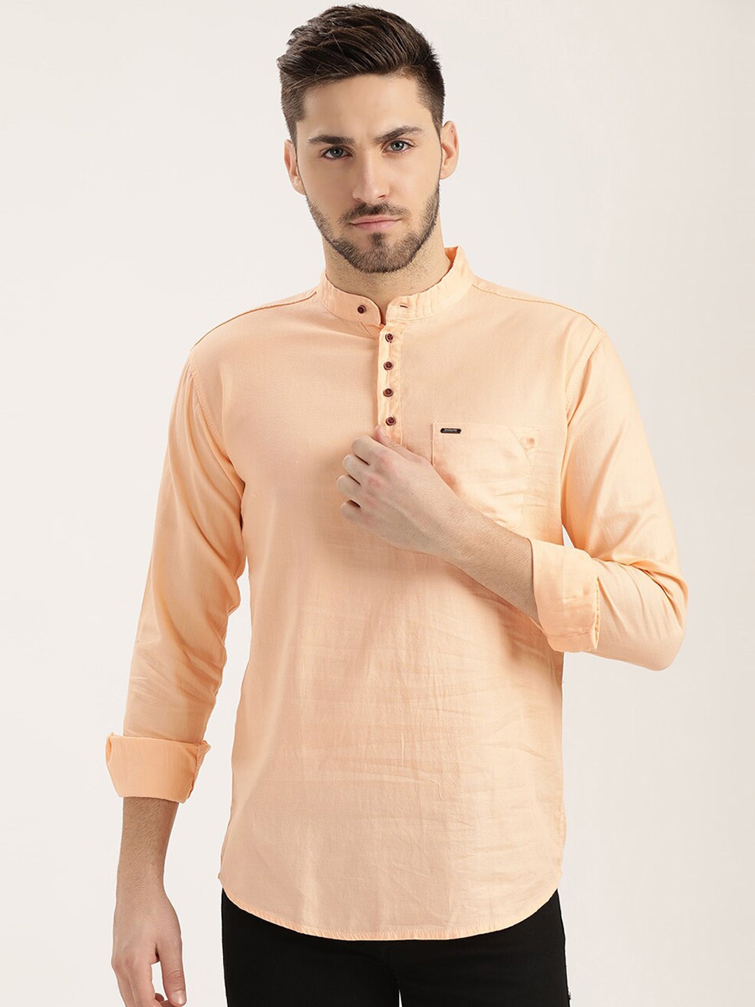 

V2 Value & Variety Men Peach-Coloured Dobby Kurta