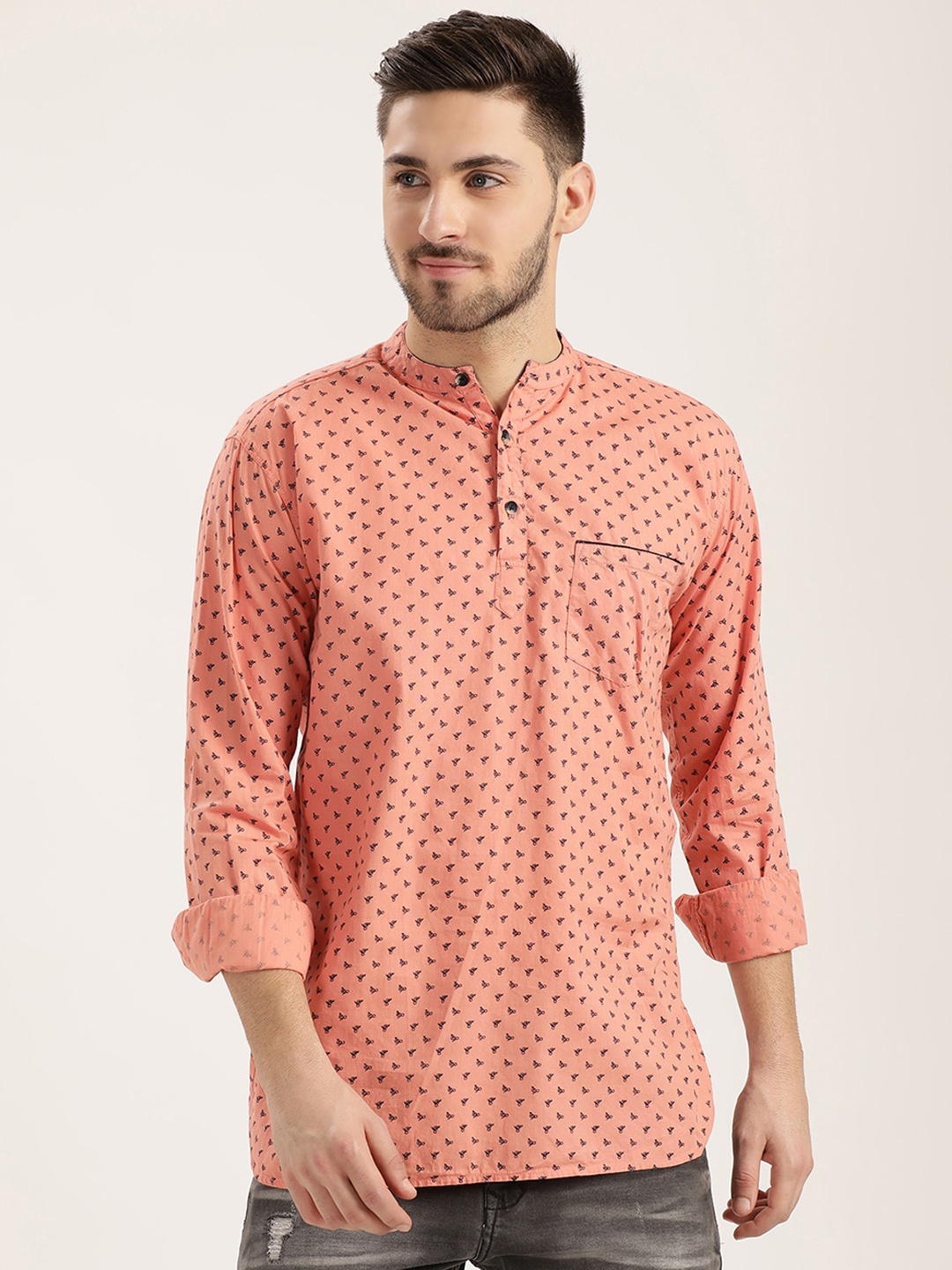 

V2 Value & Variety Men Pink Geometric Gotta Patti Pathani Kurta