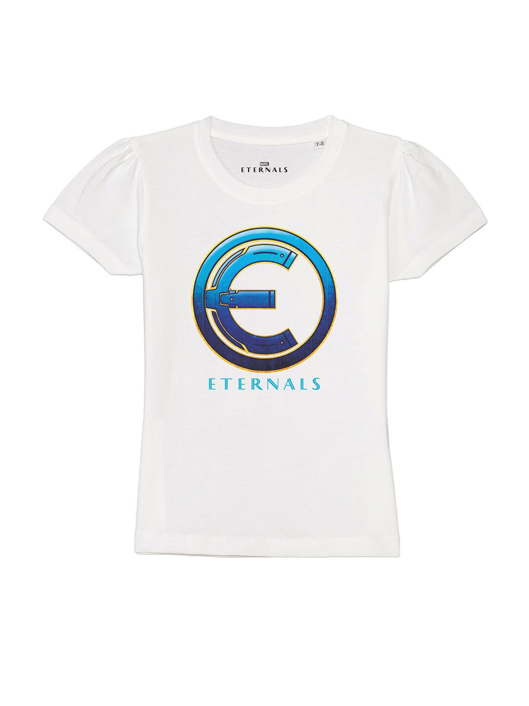 

Marvel by Wear Your Mind Girls White Printed V-Neck Pure Cotton Applique T-shirt