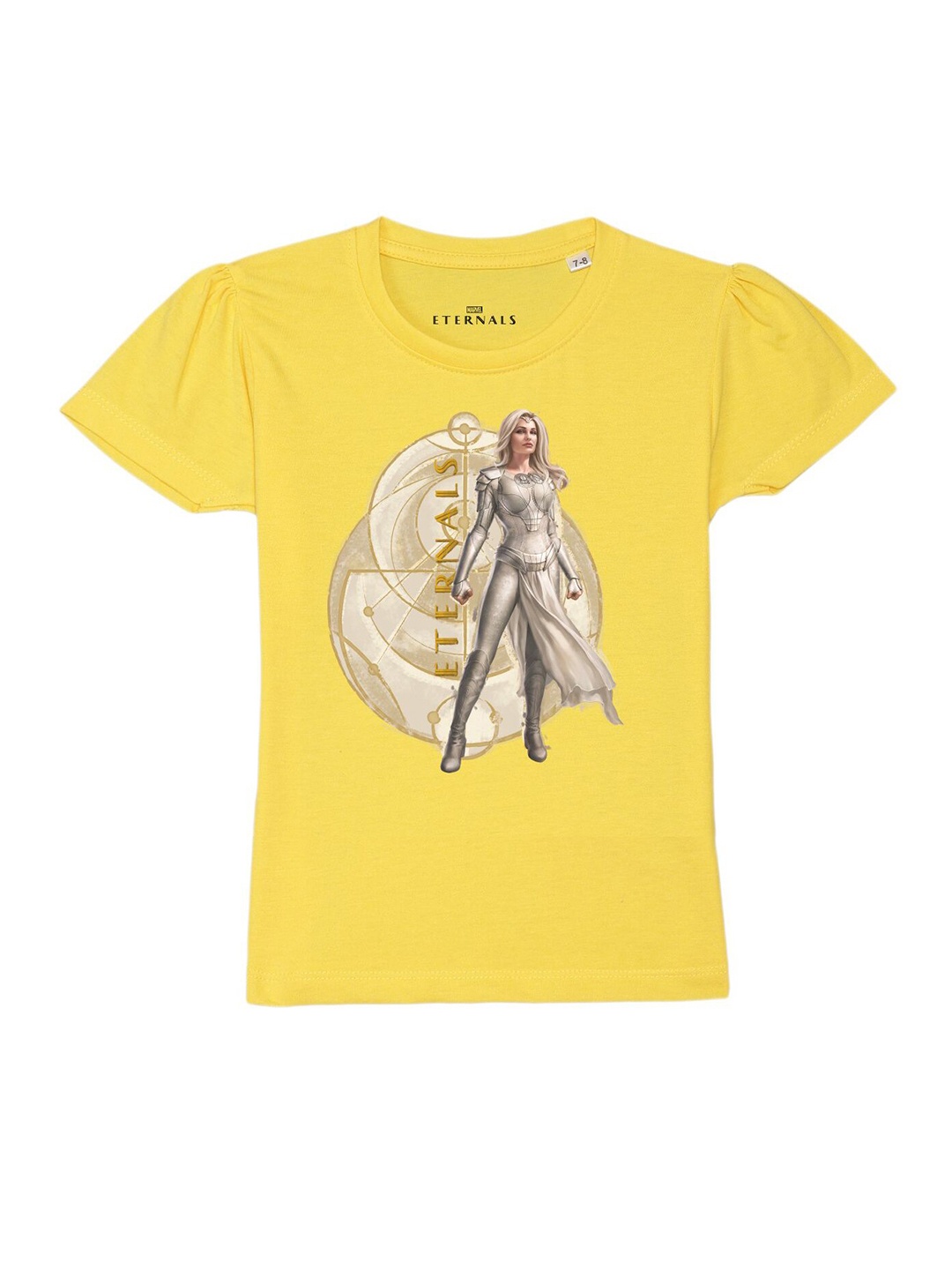 

Marvel by Wear Your Mind Girls Yellow Printed Puff Sleeves Pure Cotton T-shirt