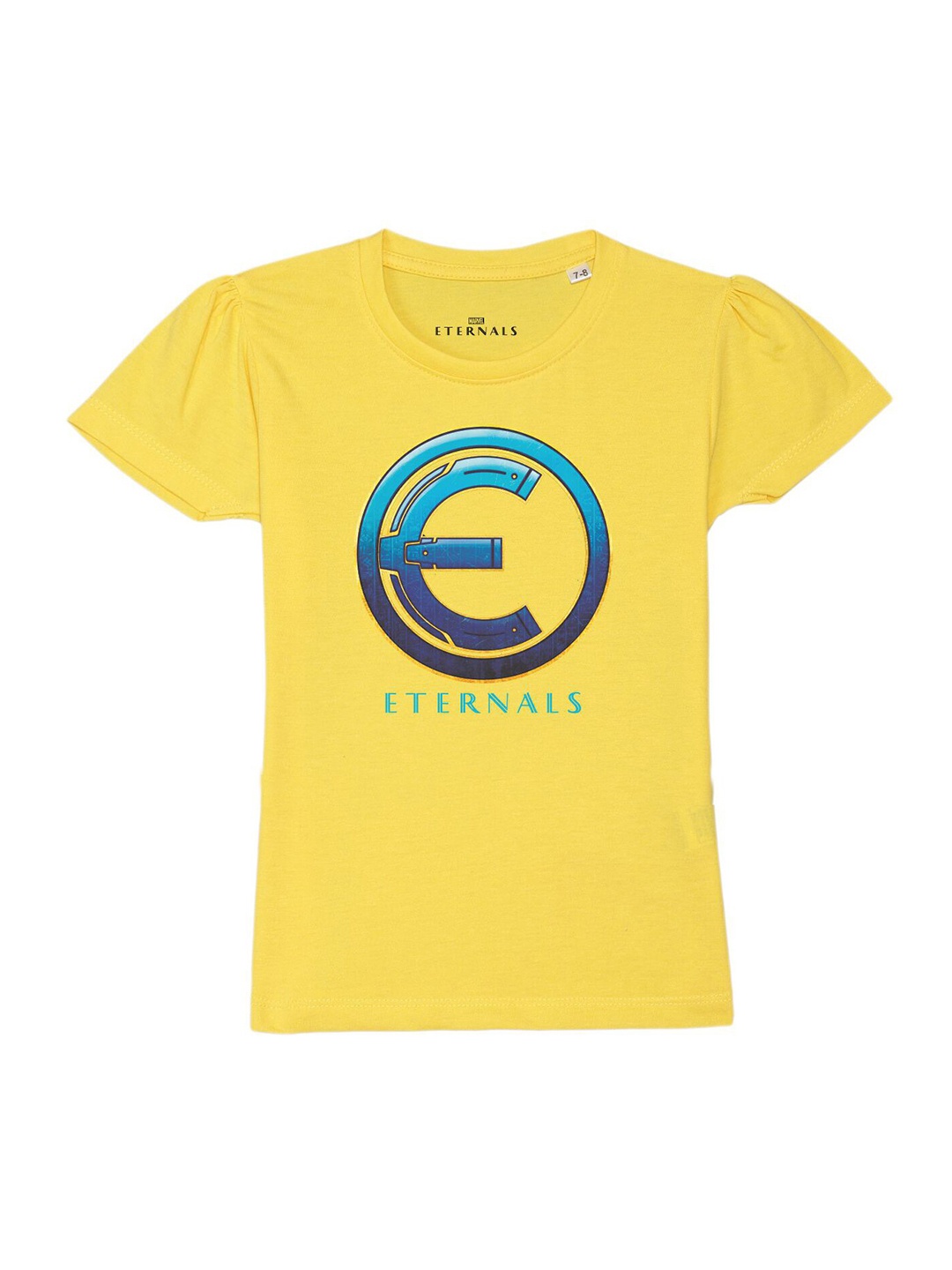 

Marvel by Wear Your Mind Girls Yellow Typography Printed Pure Cotton Applique T-shirt