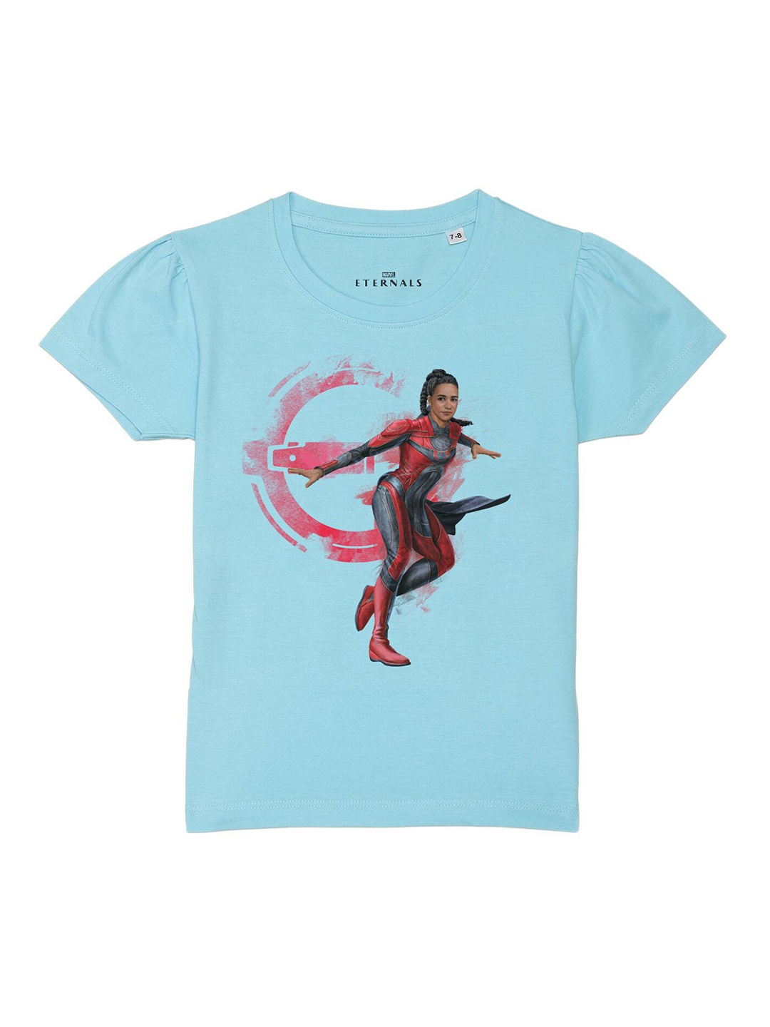 

Marvel by Wear Your Mind Girls Blue Eternal Printed Puff Sleeves Pure Cotton T-shirt