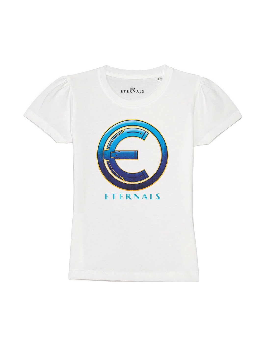 

Marvel by Wear Your Mind Girls White Printed V-Neck Pure Cotton Applique T-shirt