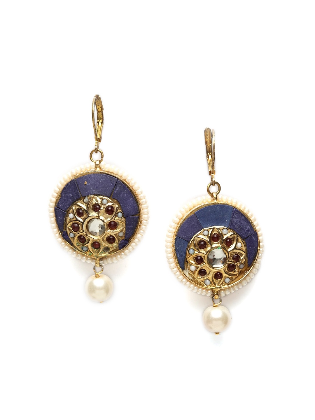 

DUGRISTYLE Blue & Gold-Toned Circular Drop Earrings