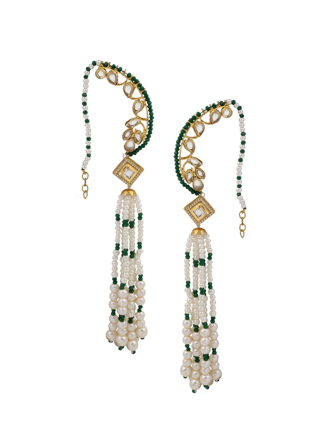 

DUGRISTYLE White & Green Gold-Plated Contemporary Drop Earrings