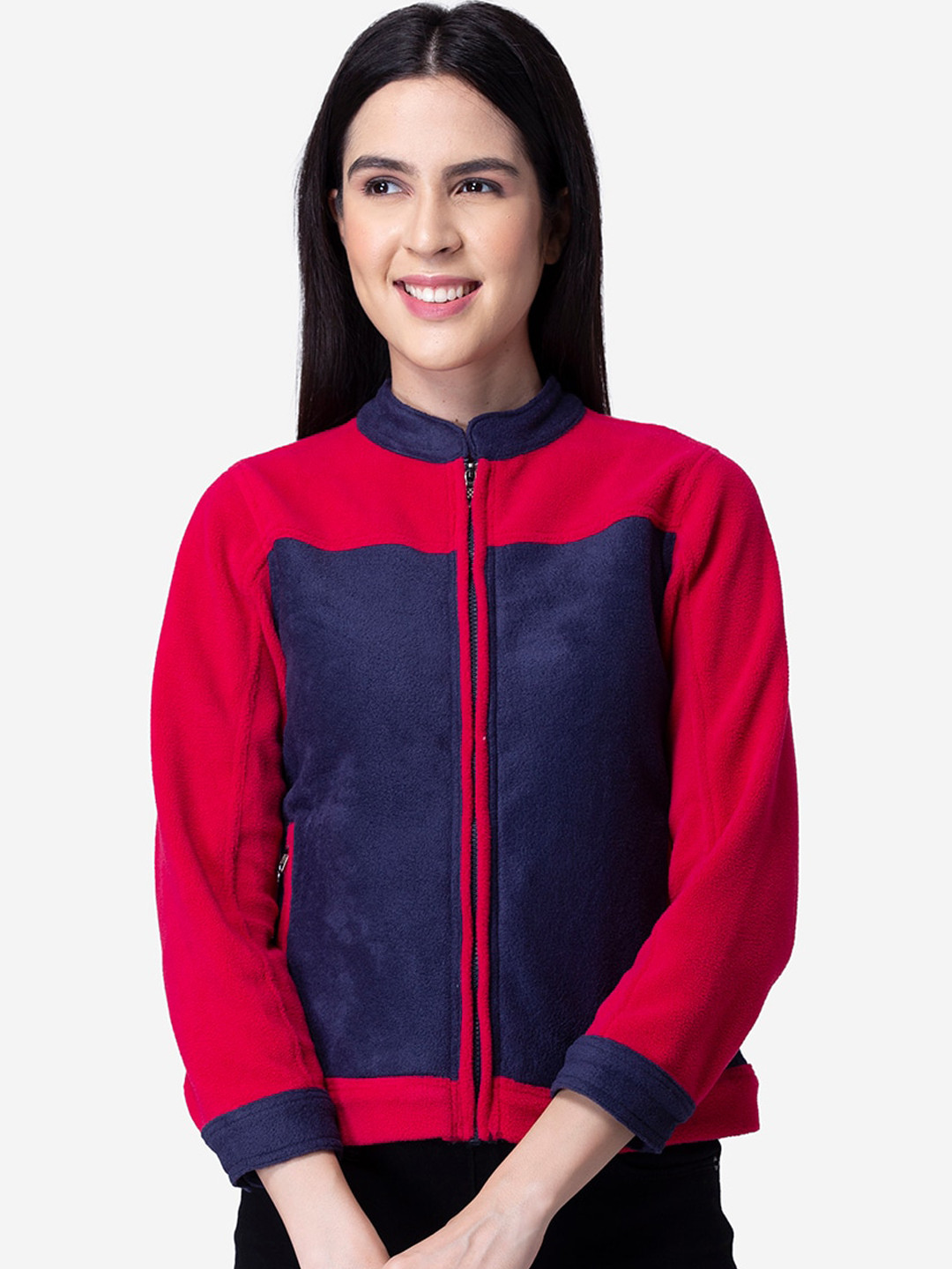 

Modriba Women Pink Colourblocked Crop Tailored Jacket with Embroidered