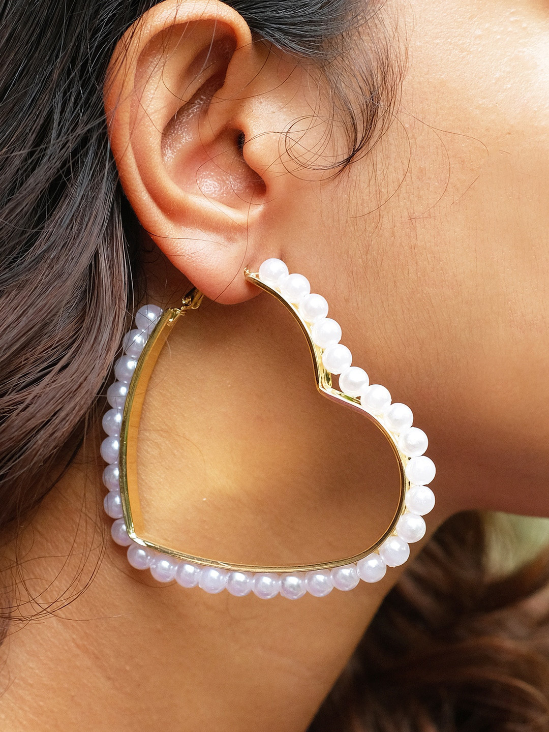 

Ayesha Oversized Pearl Heart Hoops, Gold