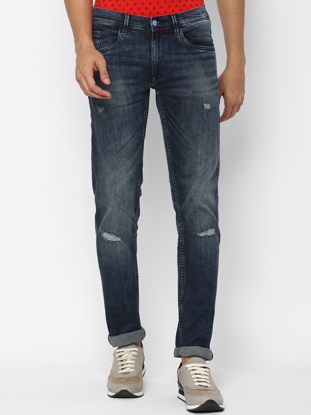 

Allen Solly Men Navy Blue Skinny Fit Mildly Distressed Heavy Fade Jeans