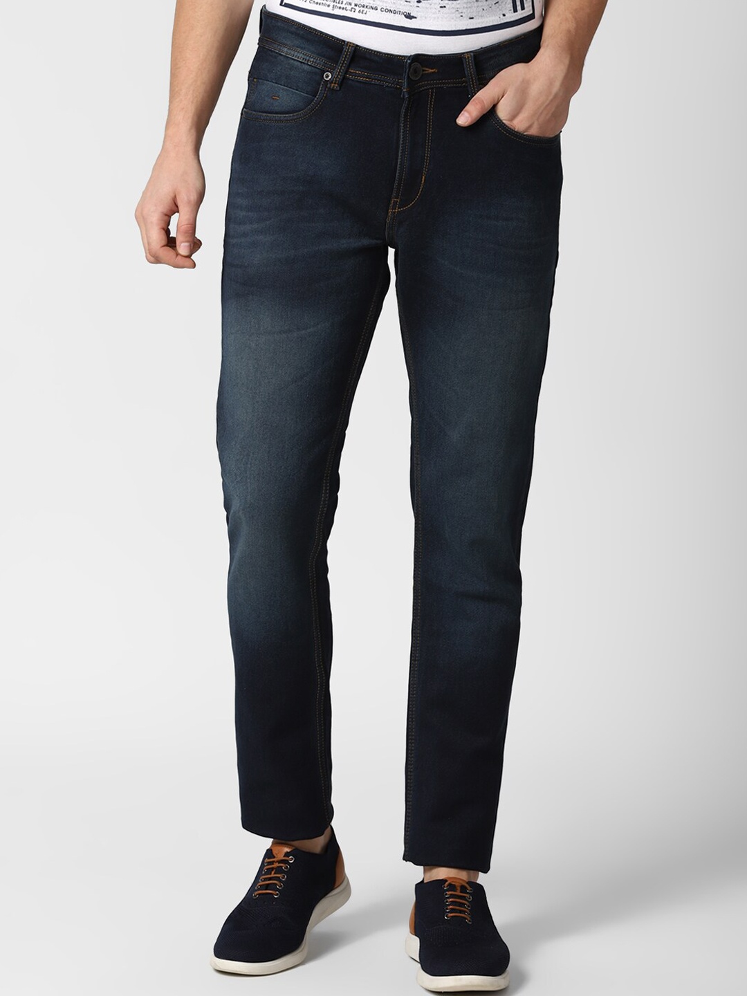 

Peter England Casuals Men Navy Blue Tapered Fit Heavy Fade Jeans
