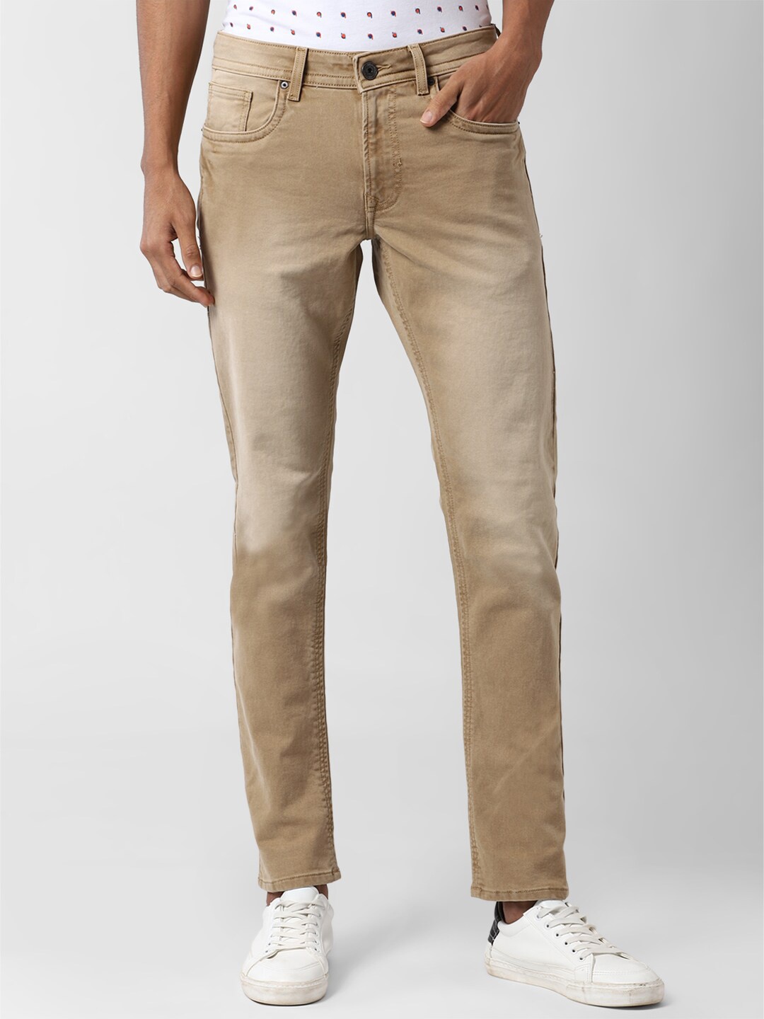 

Peter England Casuals Men Beige Tapered Fit Jeans