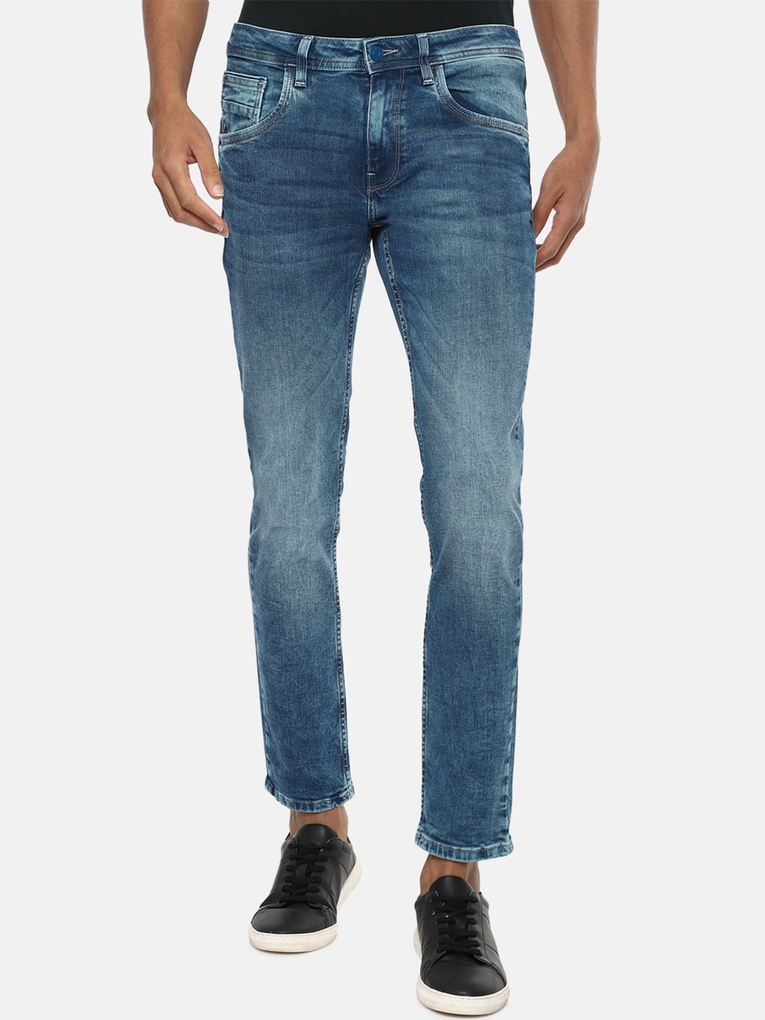 

VAN HEUSEN DENIM LABS Men Blue Skinny Fit Stretchable Heavy Fade Jeans